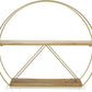 Gold round Wall Shelves, Large Circular Floating Shelf for Bathroom, Living Room, Kitchen and Bedroom, Brass Geometric Wall Decor, Metal Sconce Shelf with Mango Wood, Boho Accent Display
