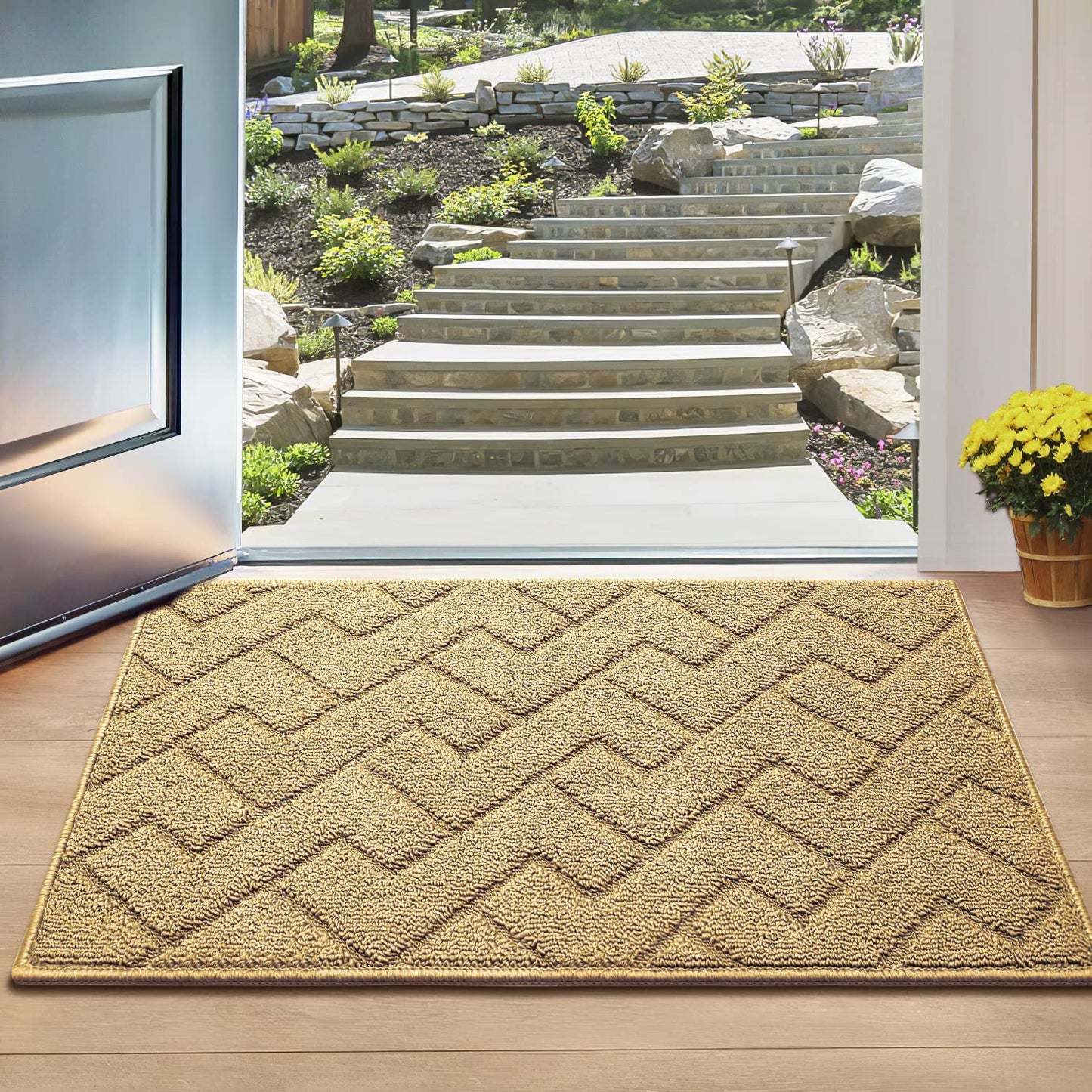 Indoor Doormat, Front Back Door Mat Rubber Backing Non Slip Door Mats 20”X31.5” Absorbent Resist Dirt Entrance Doormat inside Floor Mats for Entryway Machine Washable Low-Profile (Brown)