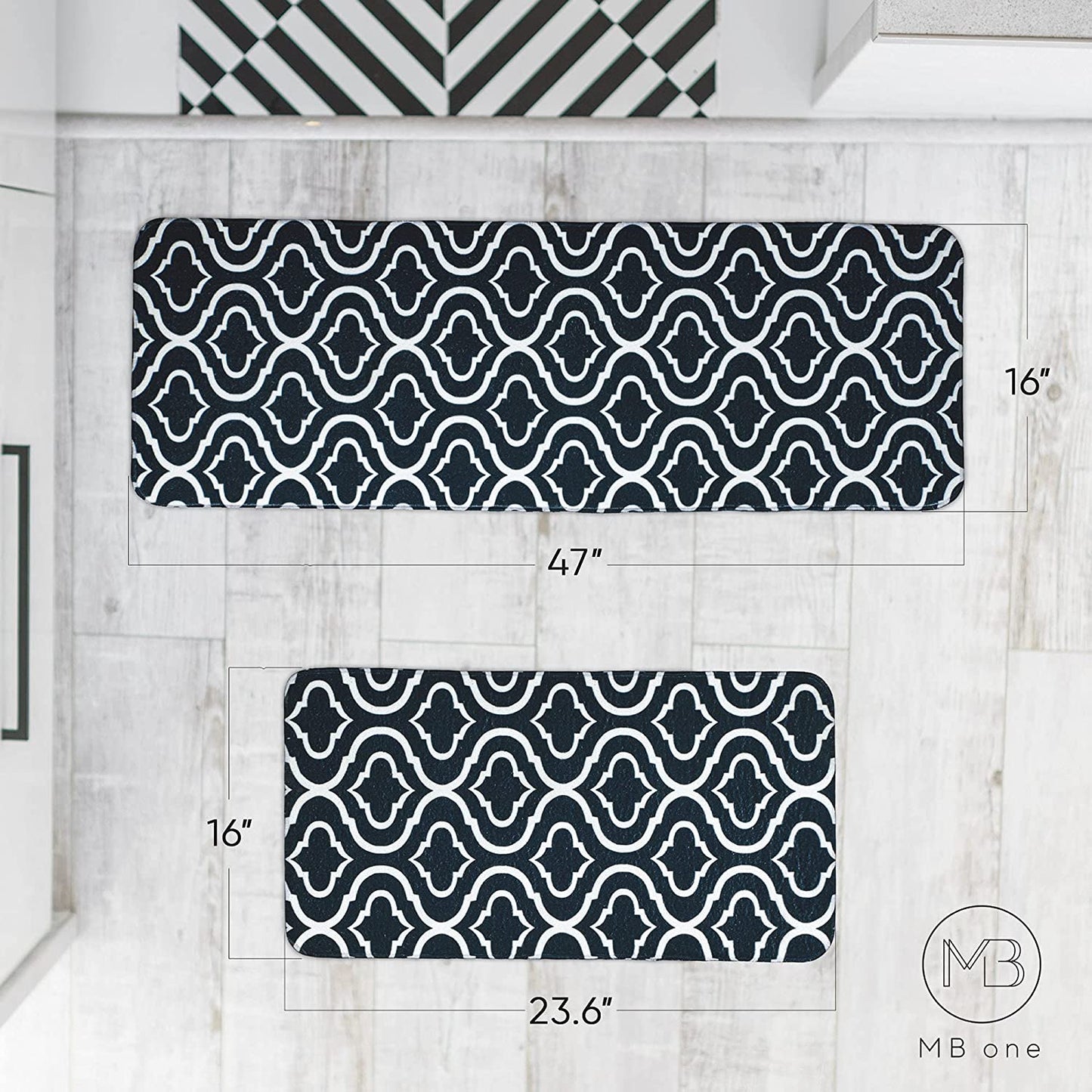 Kitchen Rug Set, 2 Pc. Set, Decorative and Modern Area Floor Runners, Soft, Absorbent, and Washable with Non-Skid Backing, Plush Small and Large Mats