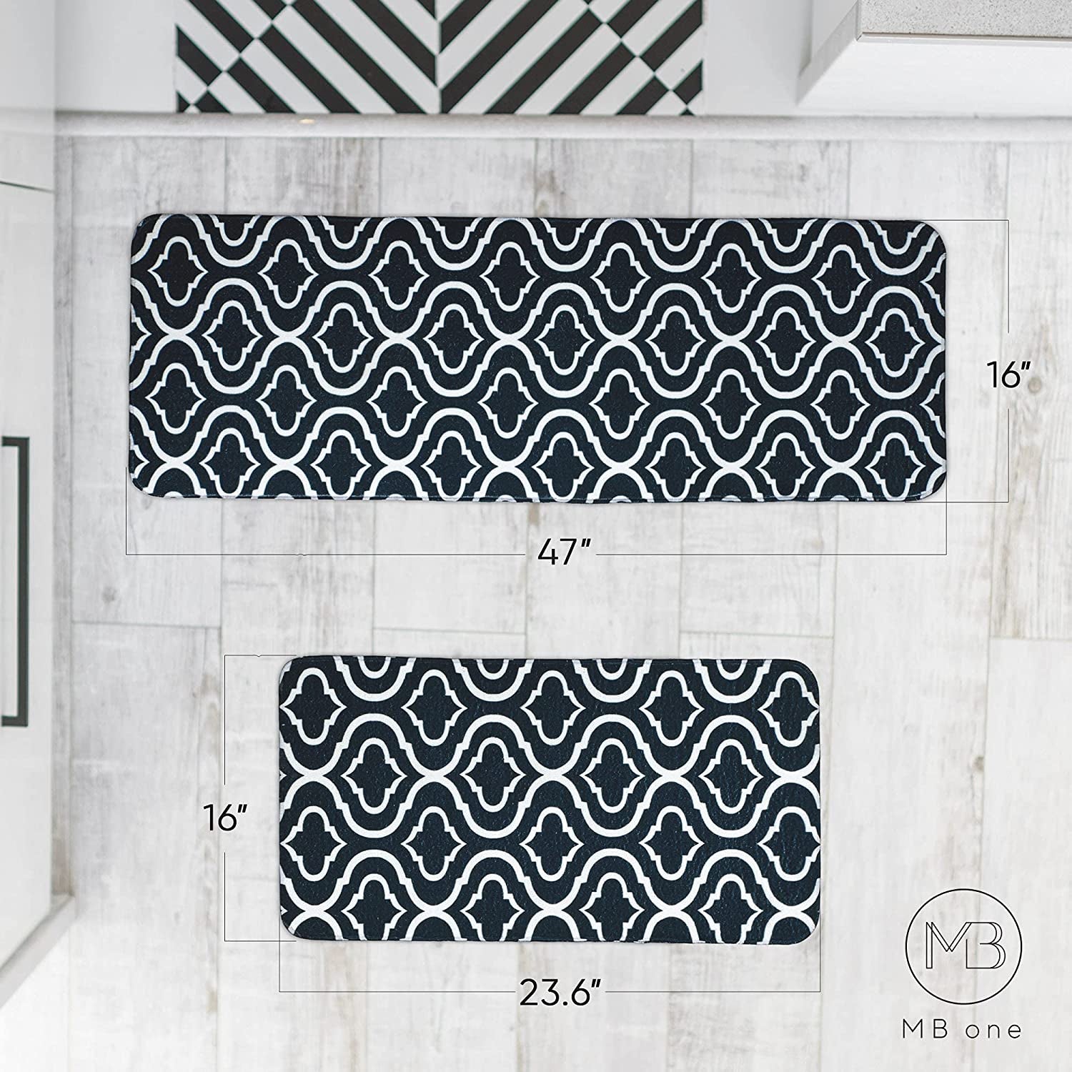 Kitchen Rug Set, 2 Pc. Set, Decorative and Modern Area Floor Runners, Soft, Absorbent, and Washable with Non-Skid Backing, Plush Small and Large Mats