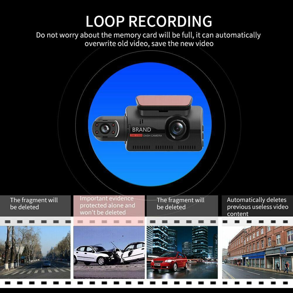 HD 1080P Dual Lens Dash Cam Car DVR Front & inside Camera Video Night Vision USA