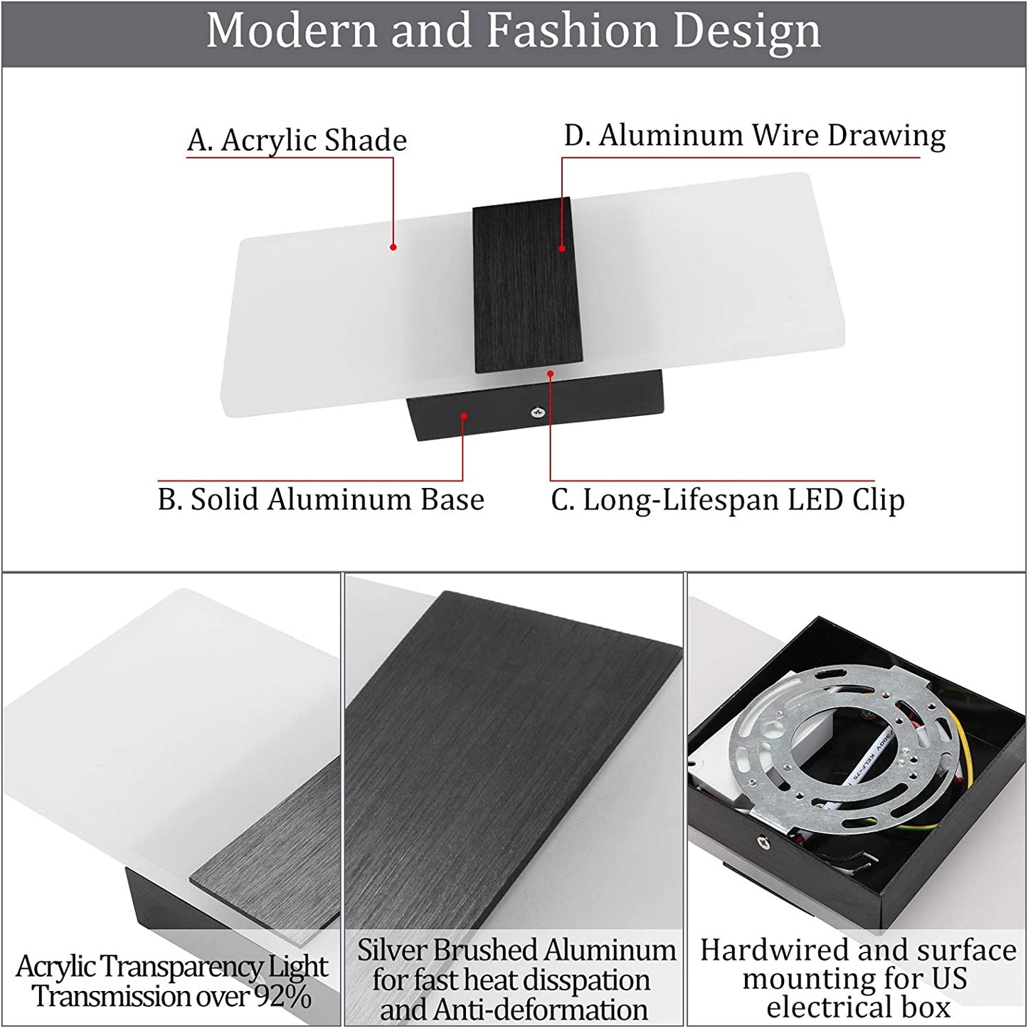 Modern Wall Sconce 12W LED Wall Lights Indoor Acrylic Modern Wall Light Set of 2 LED Wall Lamp for Hallway Living Room Corridor Bedroom, Warm White