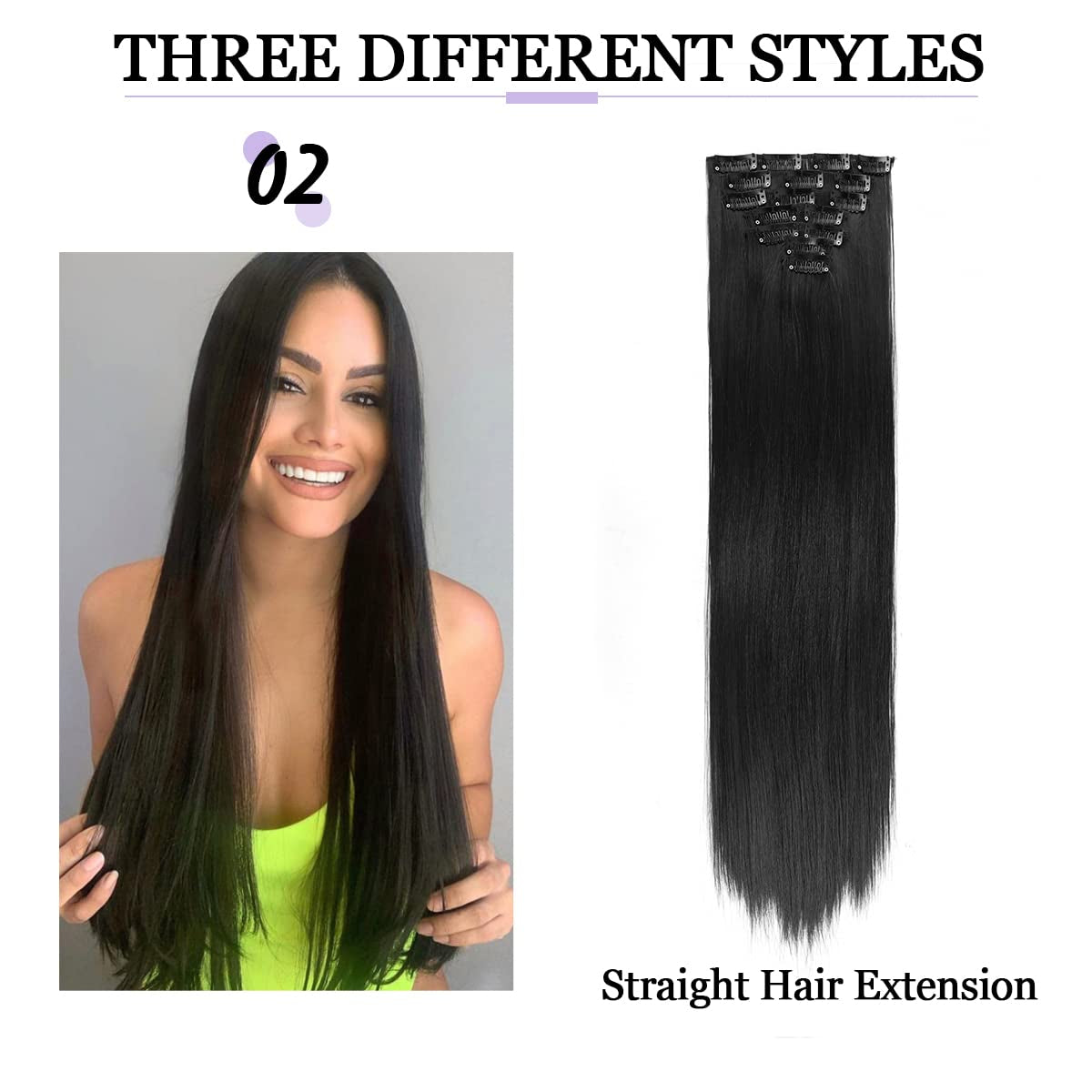 Clip in Hair Extensions 22 Inche Hairpieces 7 Pieces/Set Clip on Hair Extension Heat Resistant Synthetic Fiber for Women Daily Use Hair Make Clip Hair Extensions（Natural Black）