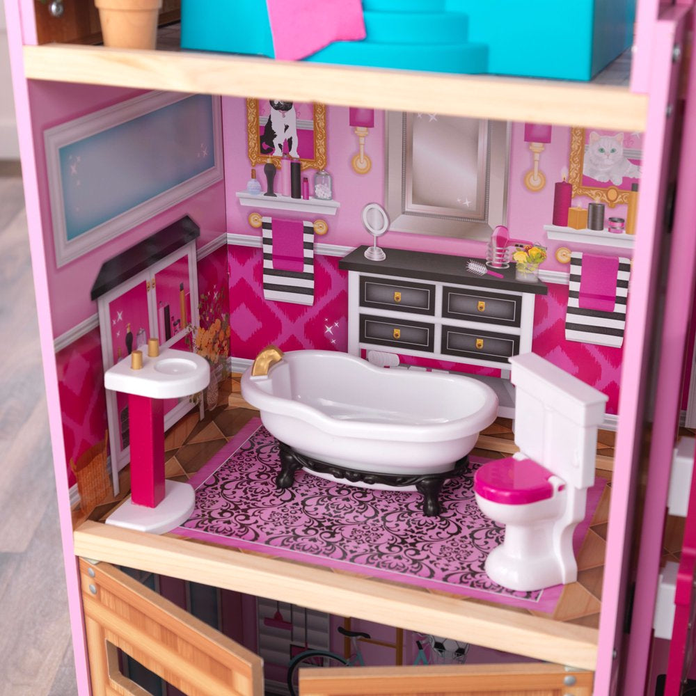 Shimmer Mansion Wooden Dollhouse, over 4 Feet Tall, Lights & Sounds and 30 Pieces