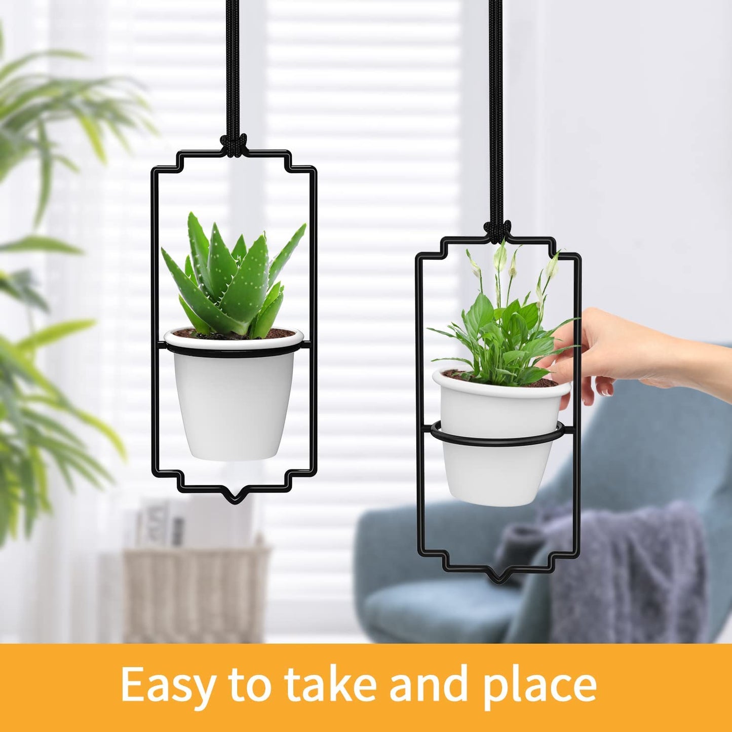 4Pcs Hanging Planters for Window, Wall and Ceiling Plant Hanger with Plastic Pots