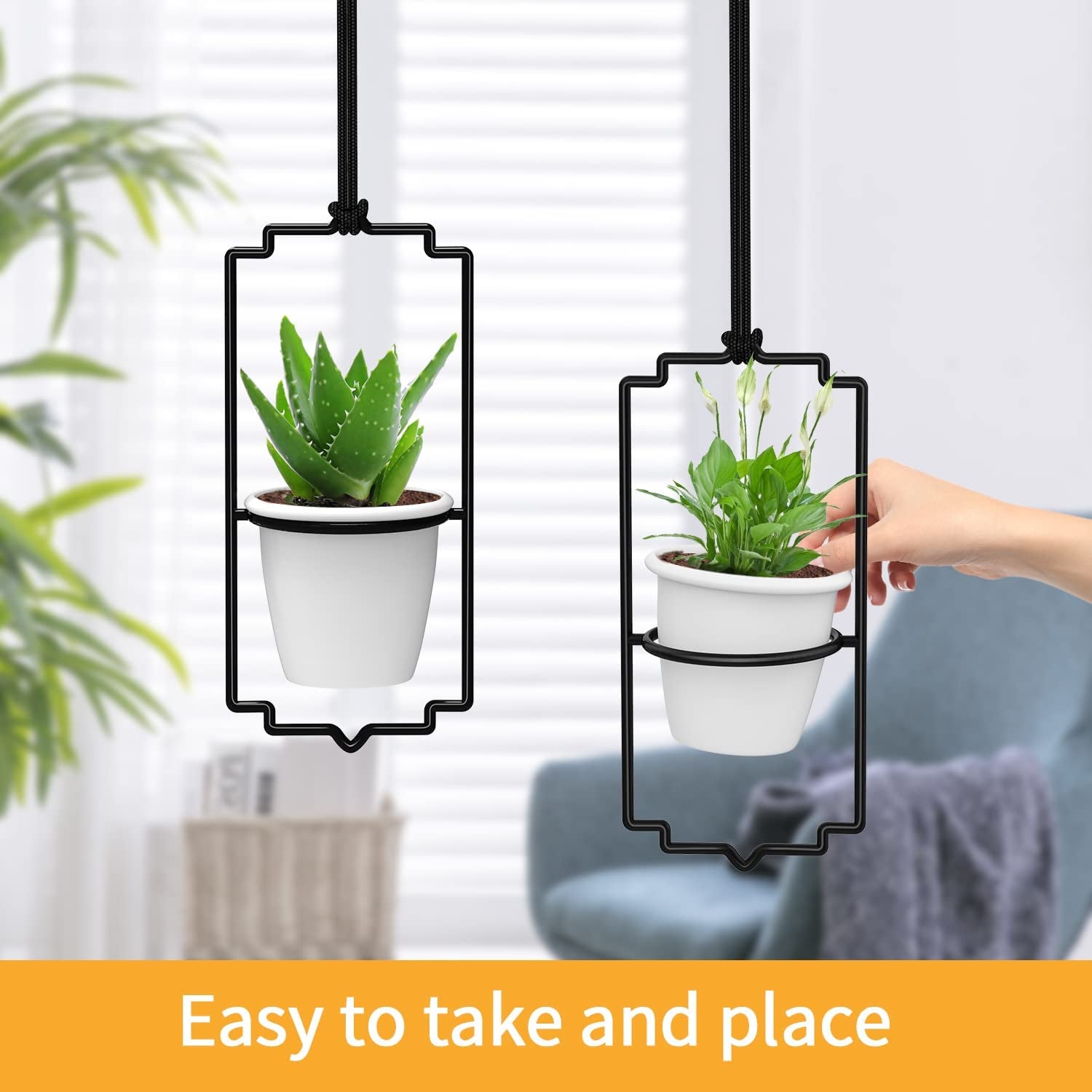 4Pcs Hanging Planters for Window, Wall and Ceiling Plant Hanger with Plastic Pots