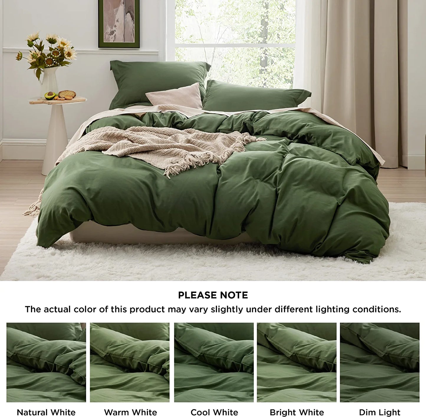 BEDSURE Olive Green Duvet Covers Queen Size - Soft Brushed Microfiber 3 Pieces with Zipper Closure, 1 Duvet Cover 90X90 Inches and 2 Pillow Shams(No Comforter)
