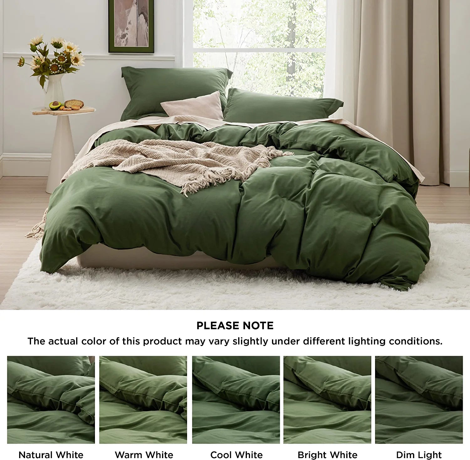 BEDSURE Olive Green Duvet Covers Queen Size - Soft Brushed Microfiber 3 Pieces with Zipper Closure, 1 Duvet Cover 90X90 Inches and 2 Pillow Shams(No Comforter)