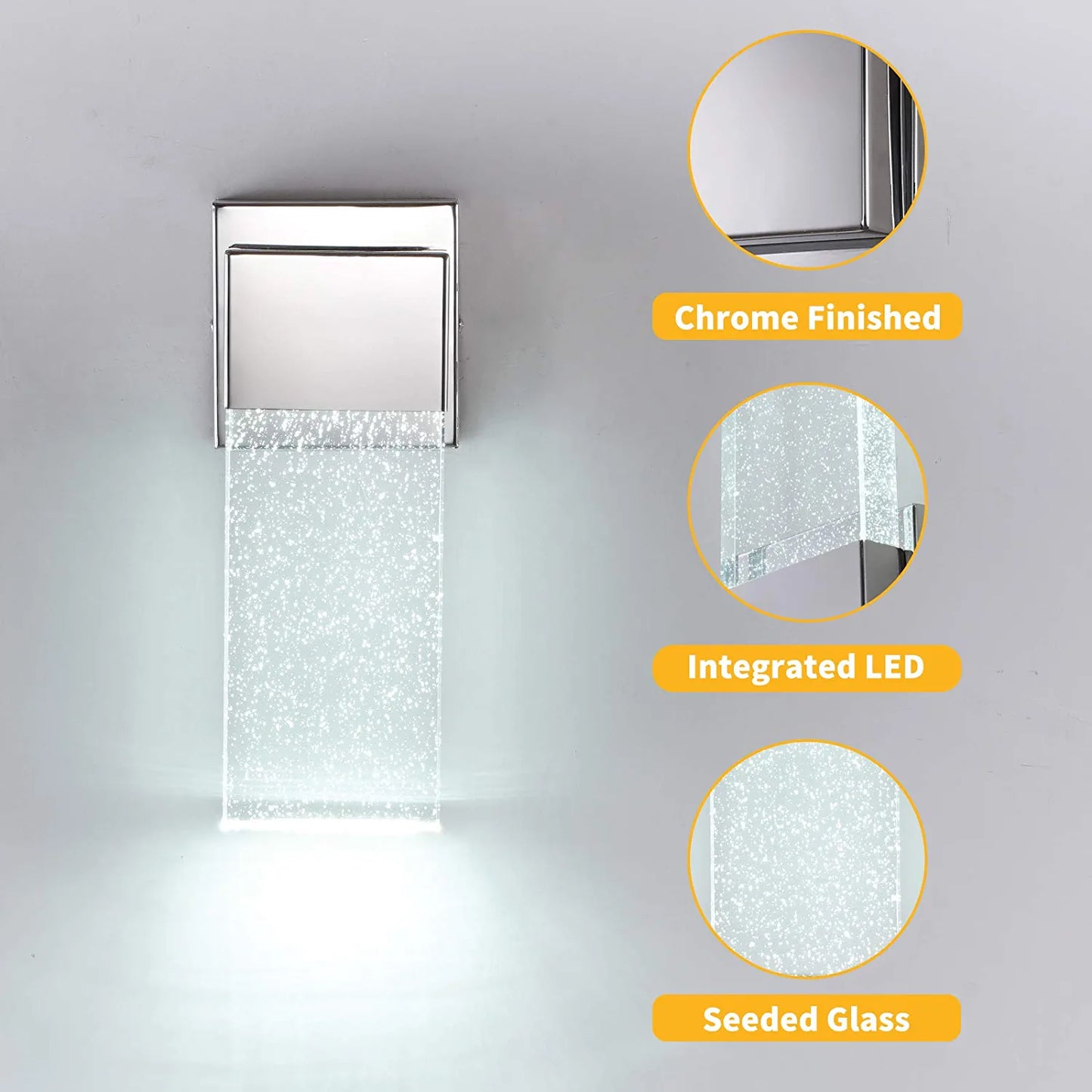 Outdoor Wall Sconce 2 Pack,Wall Light Fixture in Chrome Finished with Bubble Glass for Doorway Garden Hallway Patio Living Room,Bedroom