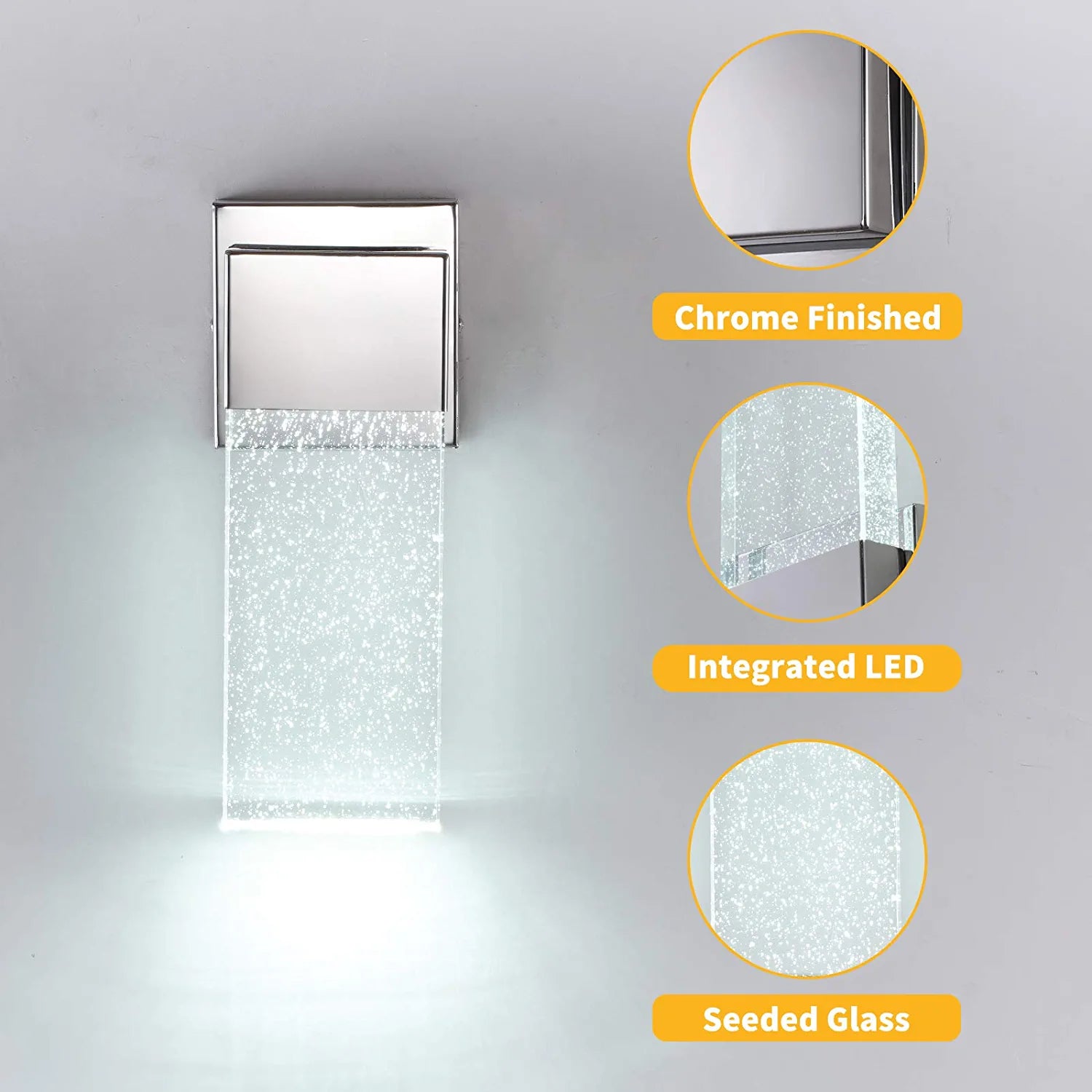 Outdoor Wall Sconce 2 Pack,Wall Light Fixture in Chrome Finished with Bubble Glass for Doorway Garden Hallway Patio Living Room,Bedroom
