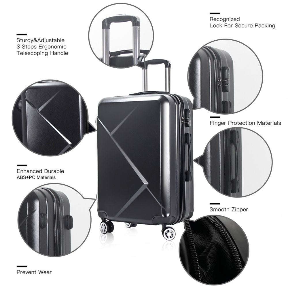 Carry-On 20" Hardside Luggage with Ergonomic Handles and Spinner Wheels, Black