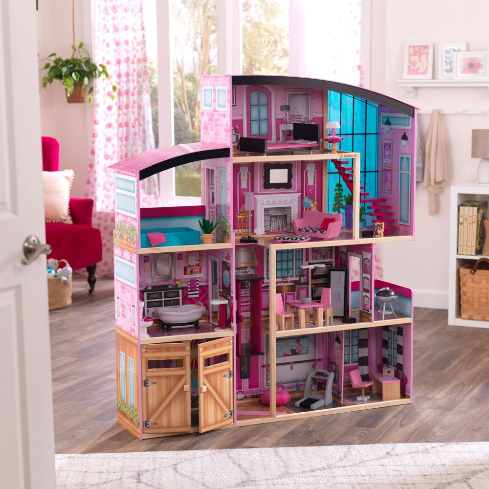 Shimmer Mansion Wooden Dollhouse, over 4 Feet Tall, Lights & Sounds and 30 Pieces