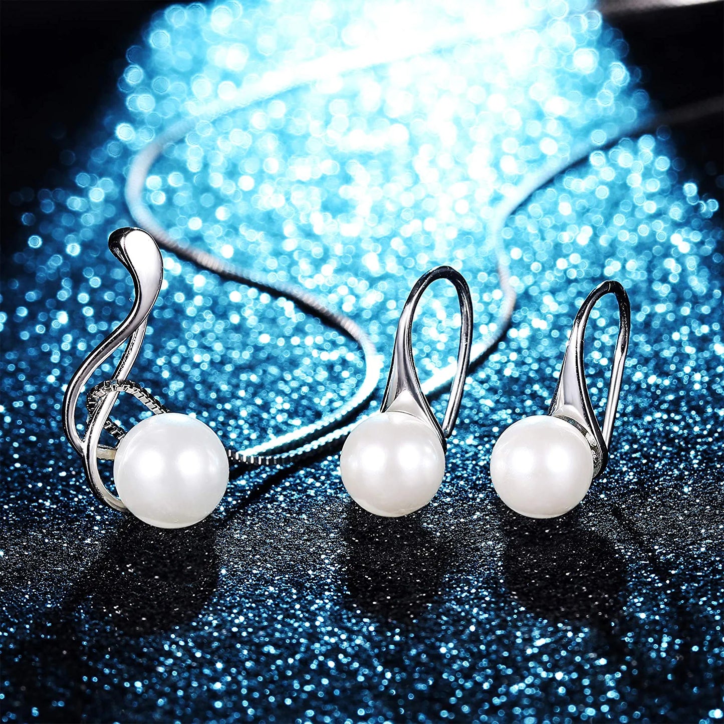 Sterling Silver Pearl Jewelry Set 18K Gold Plated Genuine Freshwater Cultured Pearl Jewelry Pendant Necklace Pearl Earrings for Women Girls