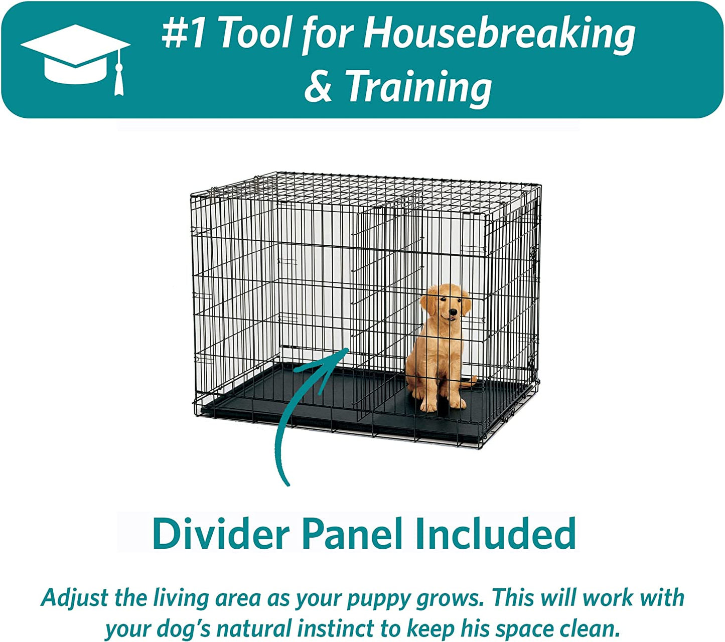 Newly Enhanced Single & Double Door Icrate Dog Crate, Includes Leak-Proof Pan, Floor Protecting Feet, Divider Panel & New Patented Features