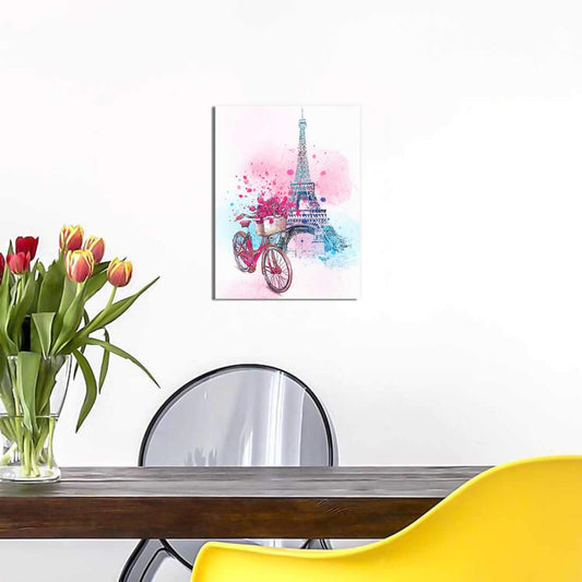 Paris Wall Decor Pink Wall Art for Girls Bedroom Decor Eiffel Tower Decor Modern Artwork for Walls Pink Flowers Bicycle Canvas Prints Wall Decoration for Bathroom Bedroom Kitchen Home Decor 12X16