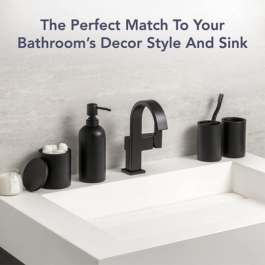 Bathroom Accessories Matte Black Set of 4, Bathroom Organization, Bathroom Accessory Set - Soap Dispenser, Bathroom Jars, Toothbrush Cup, Brush Holder, Made of Resin, Modern Home Decor