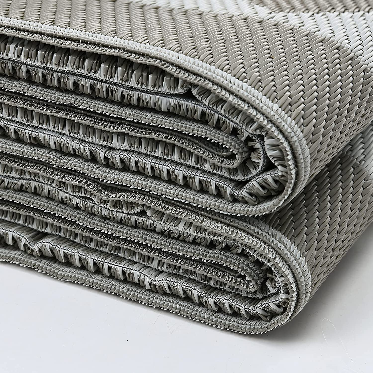 Reversible Rugs Plastic Patio Area Rugs, Lightweight outside Mats for Patio, Straw, RV Camping, Beach and Picnic (5X8Ft Taupe)