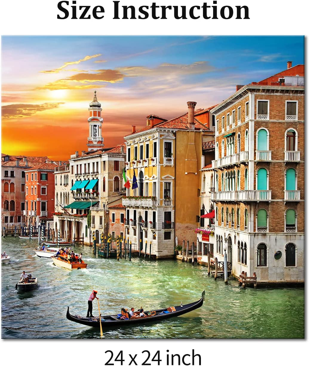 Wall Art Decor Poster Painting on Canvas Print Pictures Scenic Views of Venice Canal Boat Italy Town Landscape Framed Picture for Home Decoration Living Room Artwork