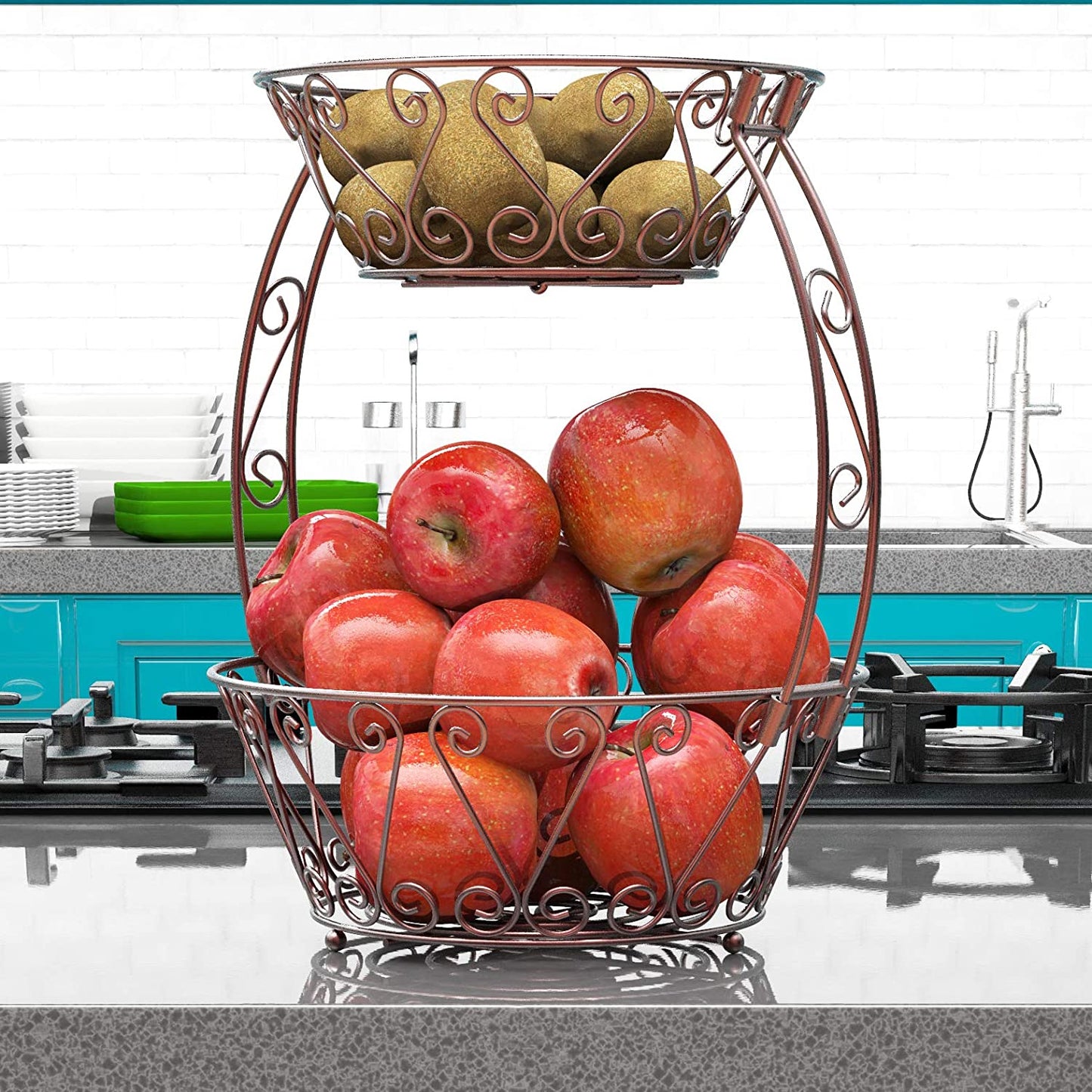 Simplehouseware 2-Tier Countertop Fruit Basket Bowl Storage, Bronze