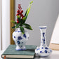 Blue and White Small Bud Vase Set, 3 Petite Classic Oriental Bottle Vases for Window Sill, Mini Art Fambe Glaze Floral Porcelain Vase Idea Shelf Décor and Coffee Table Décor