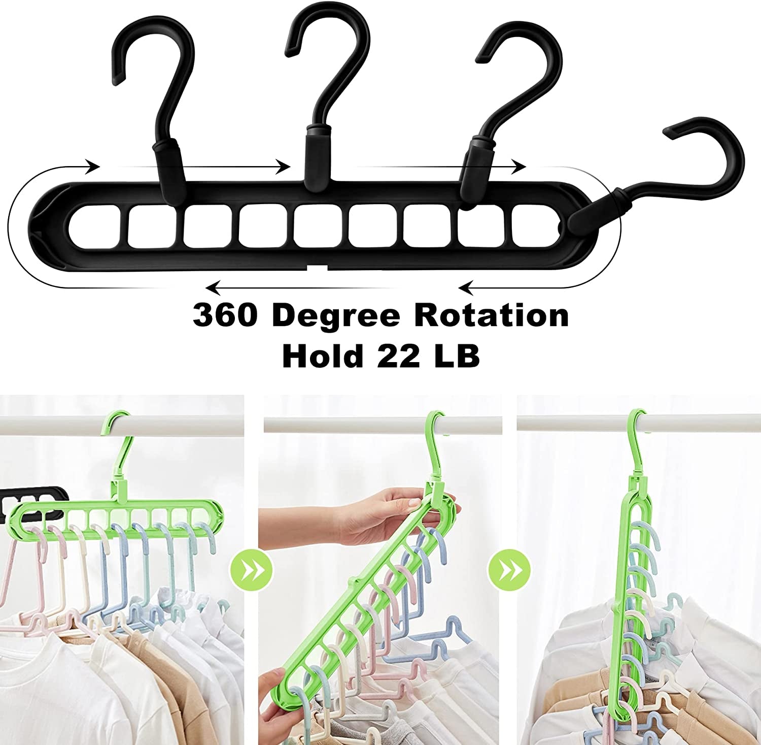Closet Organizers and Storage,6 Pack Sturdy Closet Organizer Hangers,College Dorm Room Essentials,Closet Storage,Closet Organization,Magic Space Saving Hanger with 9-Holes for Wardrobe Heavy Clothes