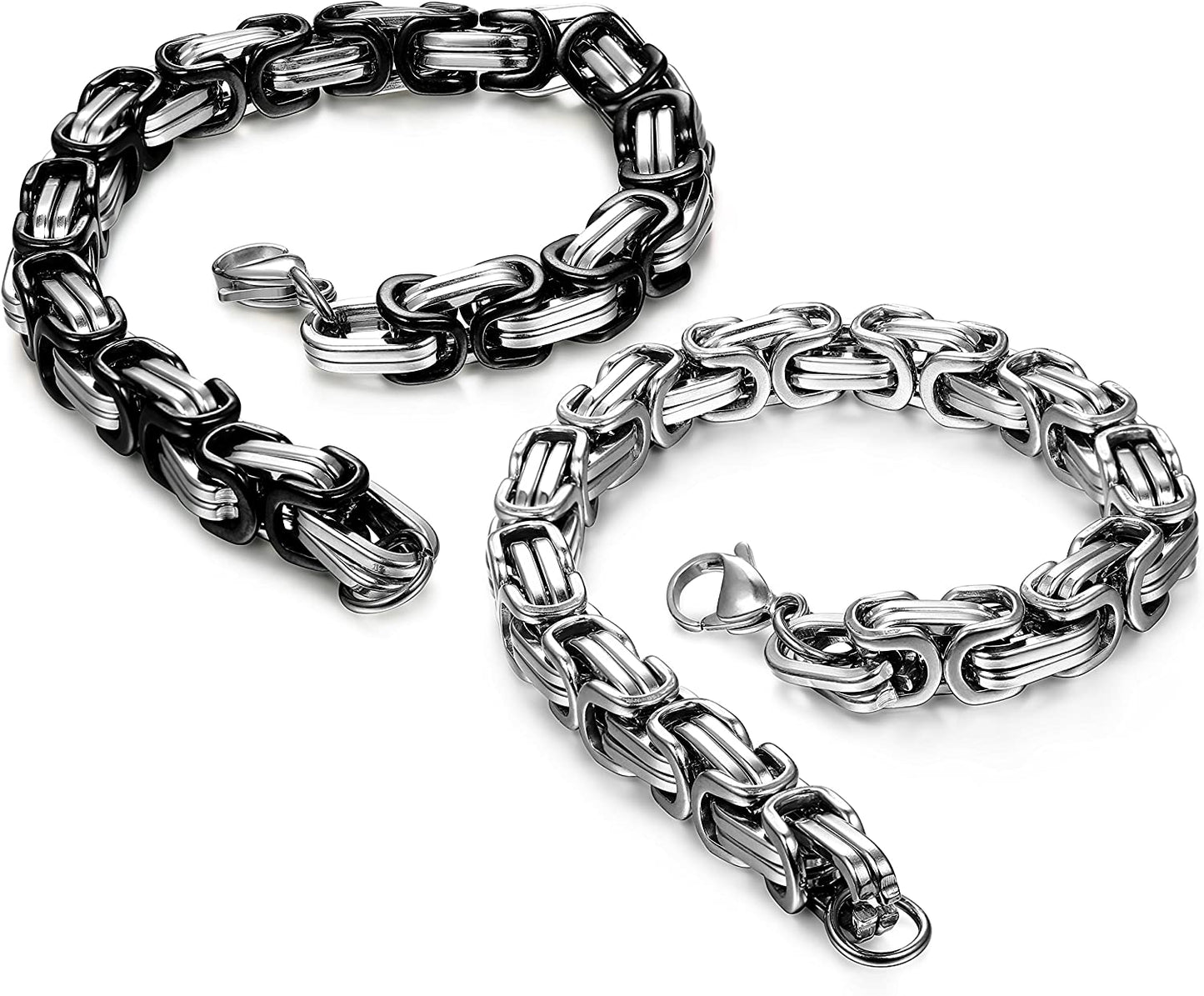 2-3 Pcs 8MM Stainless Steel Chain Link Bracelets for Men Byzantine Bracelets,8.0-9.1 Inches