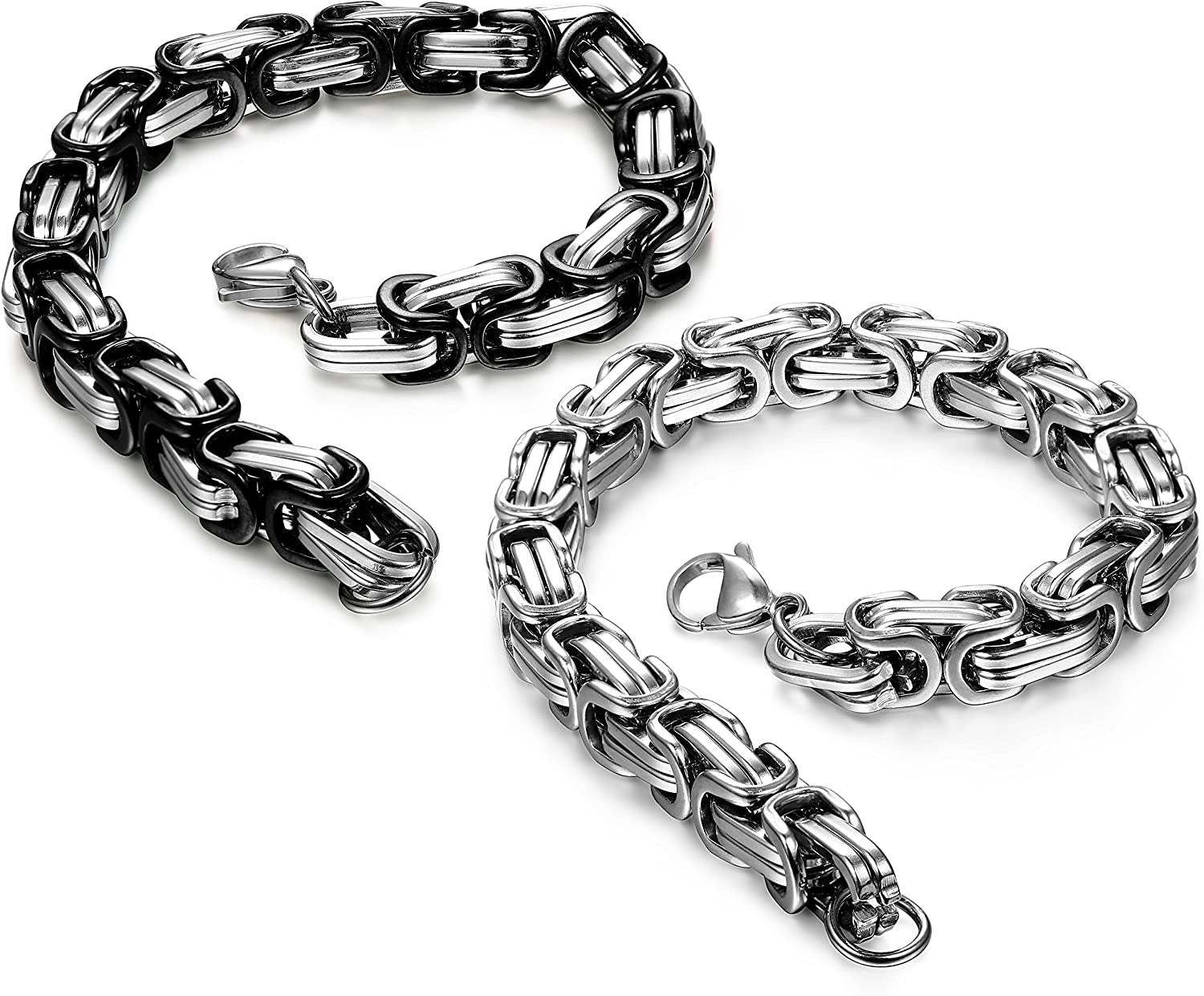 2-3 Pcs 8MM Stainless Steel Chain Link Bracelets for Men Byzantine Bracelets,8.0-9.1 Inches