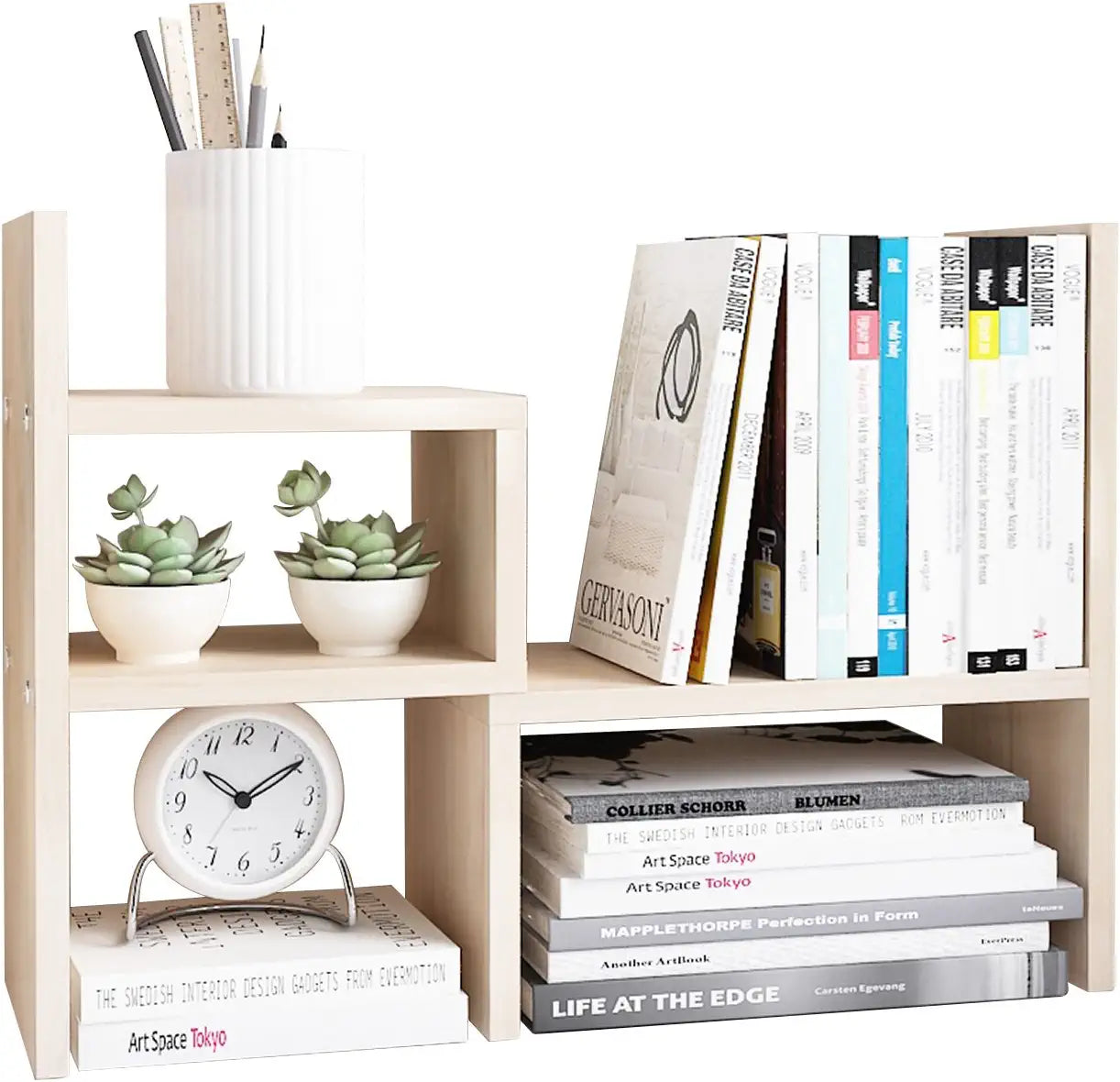 - Desktop Organizer Office Storage Rack Adjustable Wood Display Shelf | Birthday Gifts - Toy - Home Decor | - Free Style Rotation Display - True Natural Stand Shelf White Wood Tone