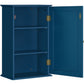 3 Tiers Wall Mounted Storage Cabinet Single Door Store Medicine Foods Cups for Bathroom Kitchen Living Room, Navy Blue