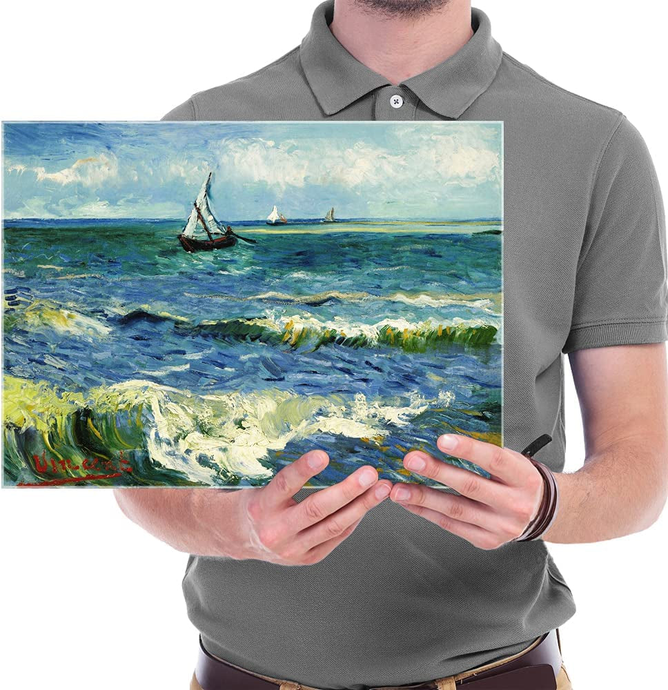Canvas Prints Wall Art Seascape at Saintes Maries by Vincent Van Gogh Oil Paintings Reproduction Classical Giclee Artwork Ocean Sea Pictures for Bedroom Bathroom Kitchen Home Decorations