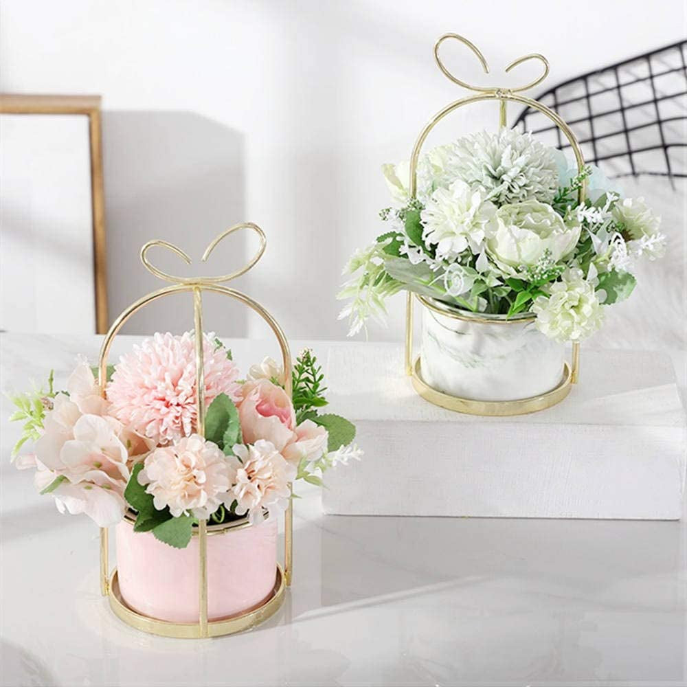 Artificial Flowers Fake Peony Silk Hydrangea Flower with Vase Flower Décor Arrangements for Wedding Decoration Table Centerpieces(Pink with Vase Set)