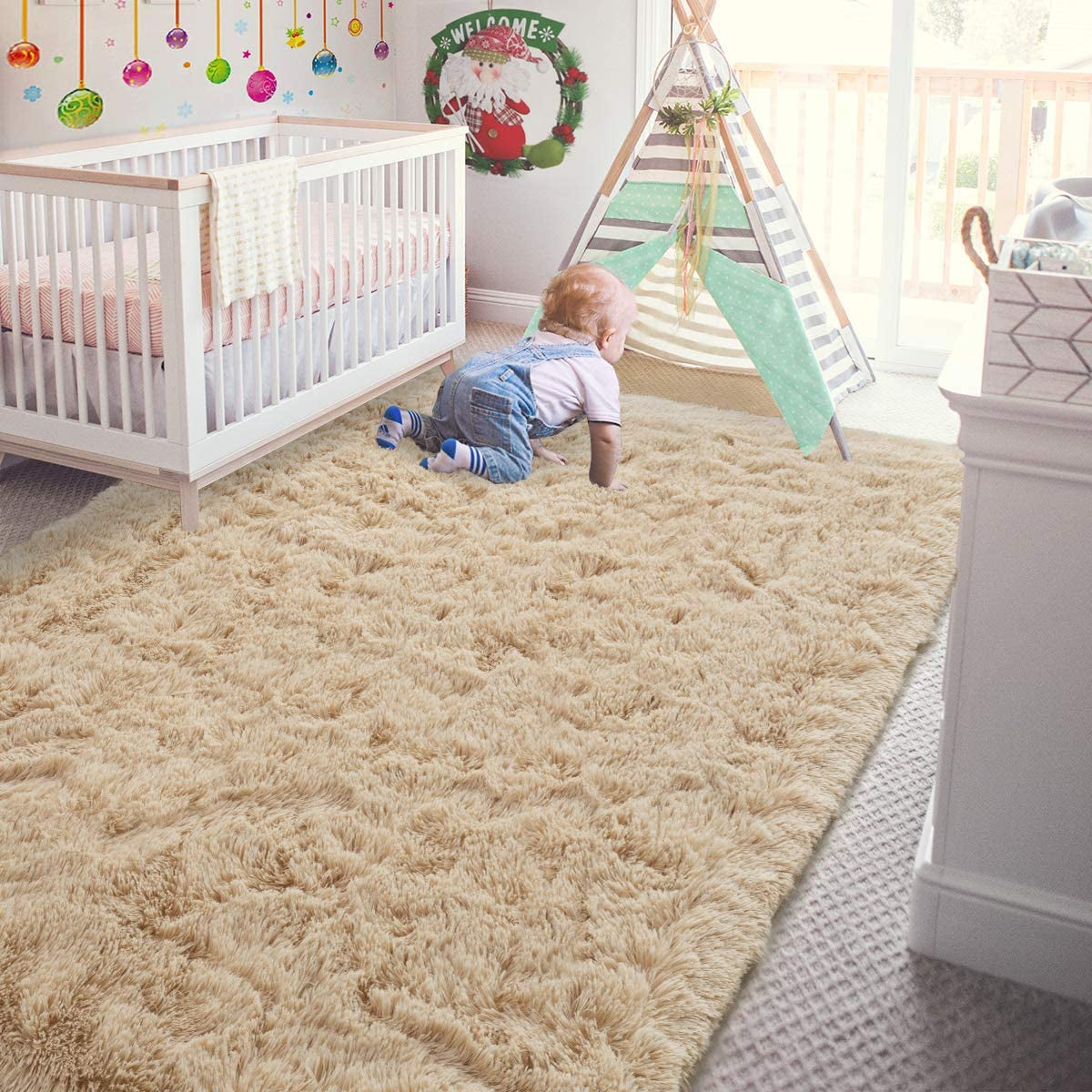 Soft Fluffy Bedroom Rugs - 6 X 9 Feet Indoor Shaggy Plush Area Rug for Boys Girls Kids Baby College Dorm Living Room Home Decor Floor Carpet, Camel