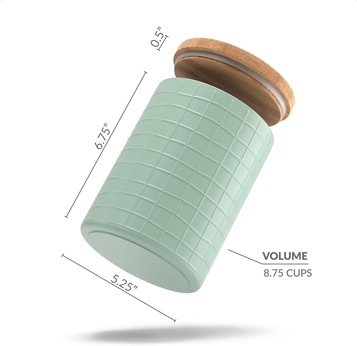 Kitchen Canisters with Bamboo Lids, Airtight Metal Canister Set, Coffee, Sugar, Tea, Flour Storage Containers, Farmhouse Kitchen Decor, Mint, 5.25” X 6.75”, Set of 3
