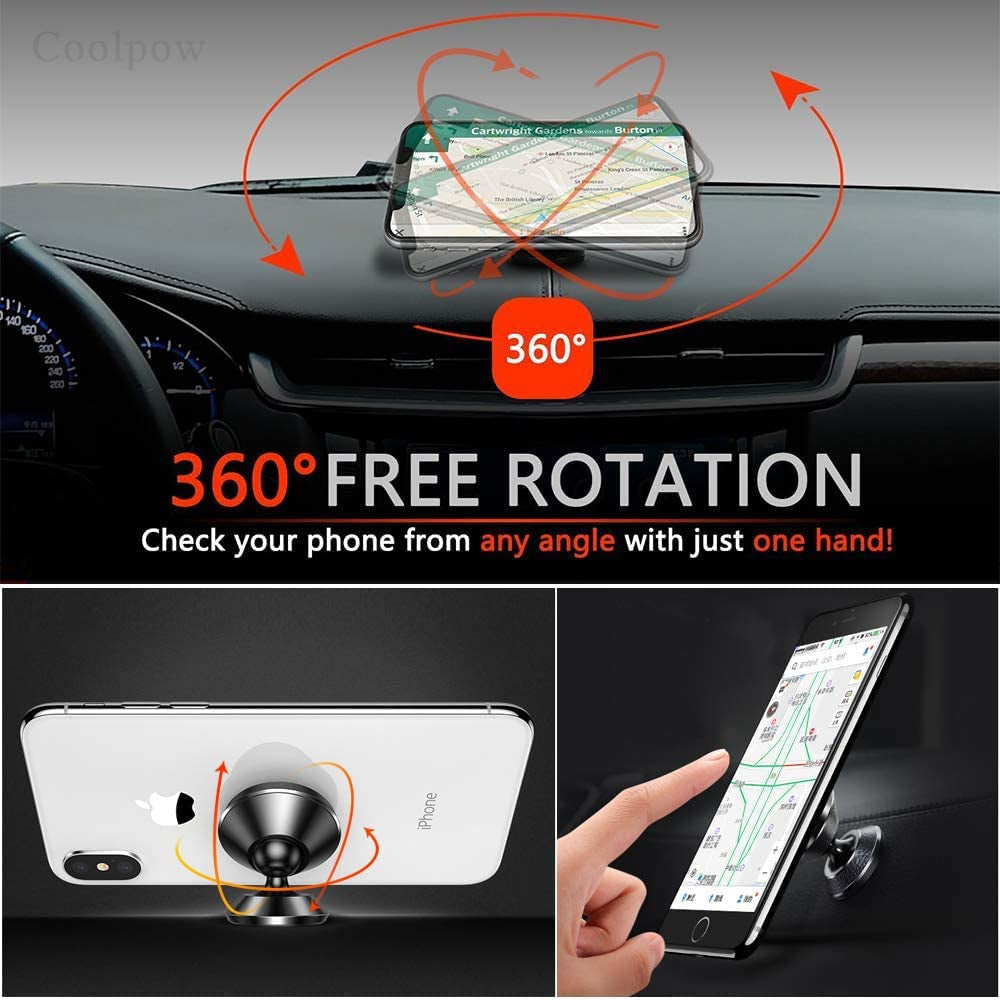 【2-Pack】Magnetic Phone Holder for Car, [ Super Strong Magnet ] [ with 4 Metal Plate ] Iphone Magnetic Car Mount for Cell Phone, [ 360° Rotation ] Universal Dashboard Car Mount Fits All Smartphones