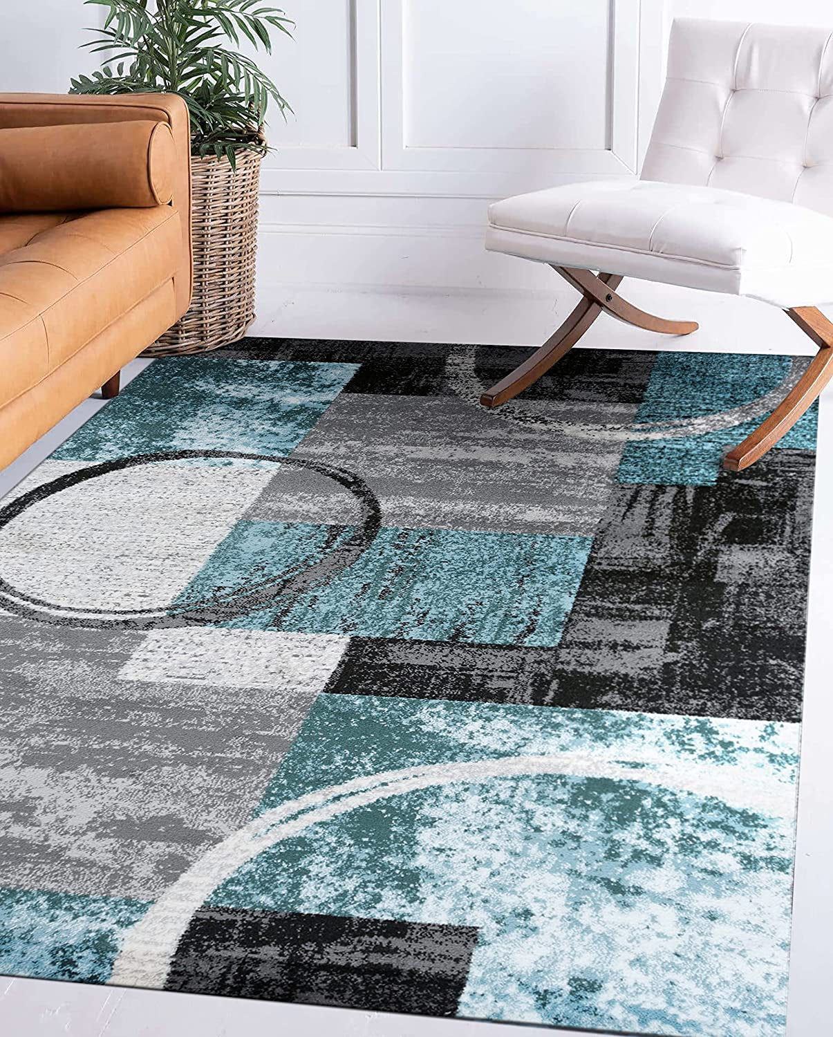 Contemporary Abstract Circle Design Soft Area Rug 5'3" X 7'3" Gray