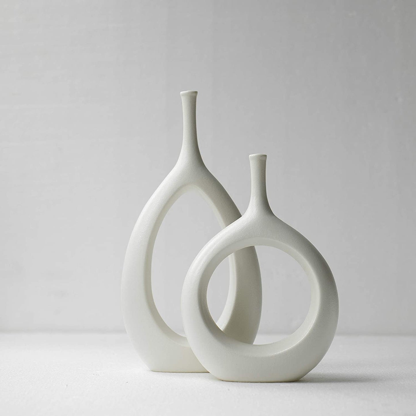 Ceramic Vase 2 Pack, White Modern Bud Vase, Ceramic Modern Vase Decor, Sculpture Decor, Fire Place Decoration, Mid Century Modern, Dia