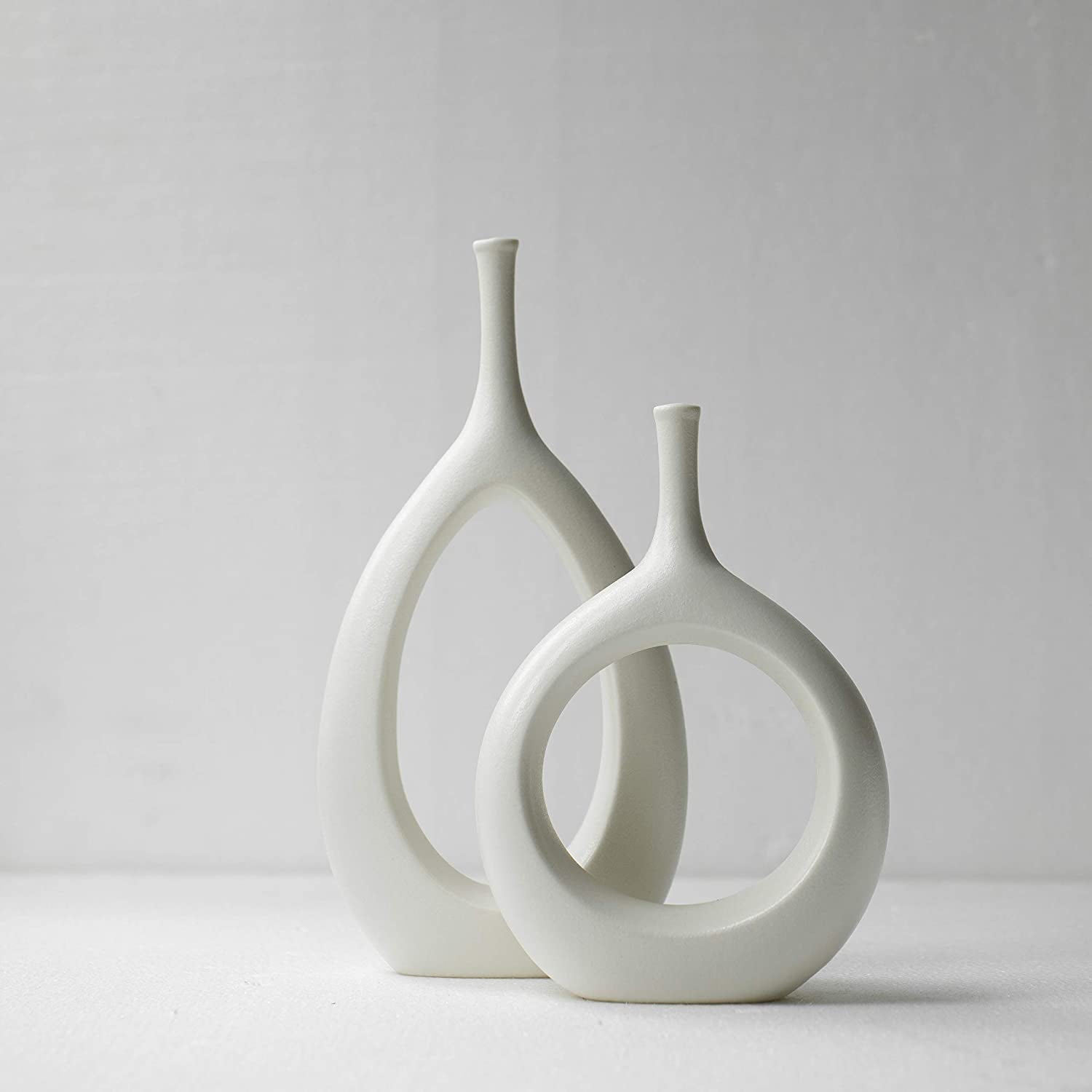 Ceramic Vase 2 Pack, White Modern Bud Vase, Ceramic Modern Vase Decor, Sculpture Decor, Fire Place Decoration, Mid Century Modern, Dia