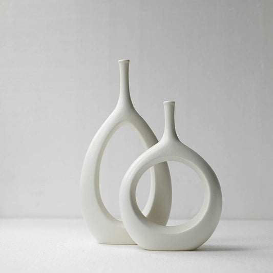 Ceramic Vase 2 Pack, White Modern Bud Vase, Ceramic Modern Vase Decor, Sculpture Decor, Fire Place Decoration, Mid Century Modern, Dia