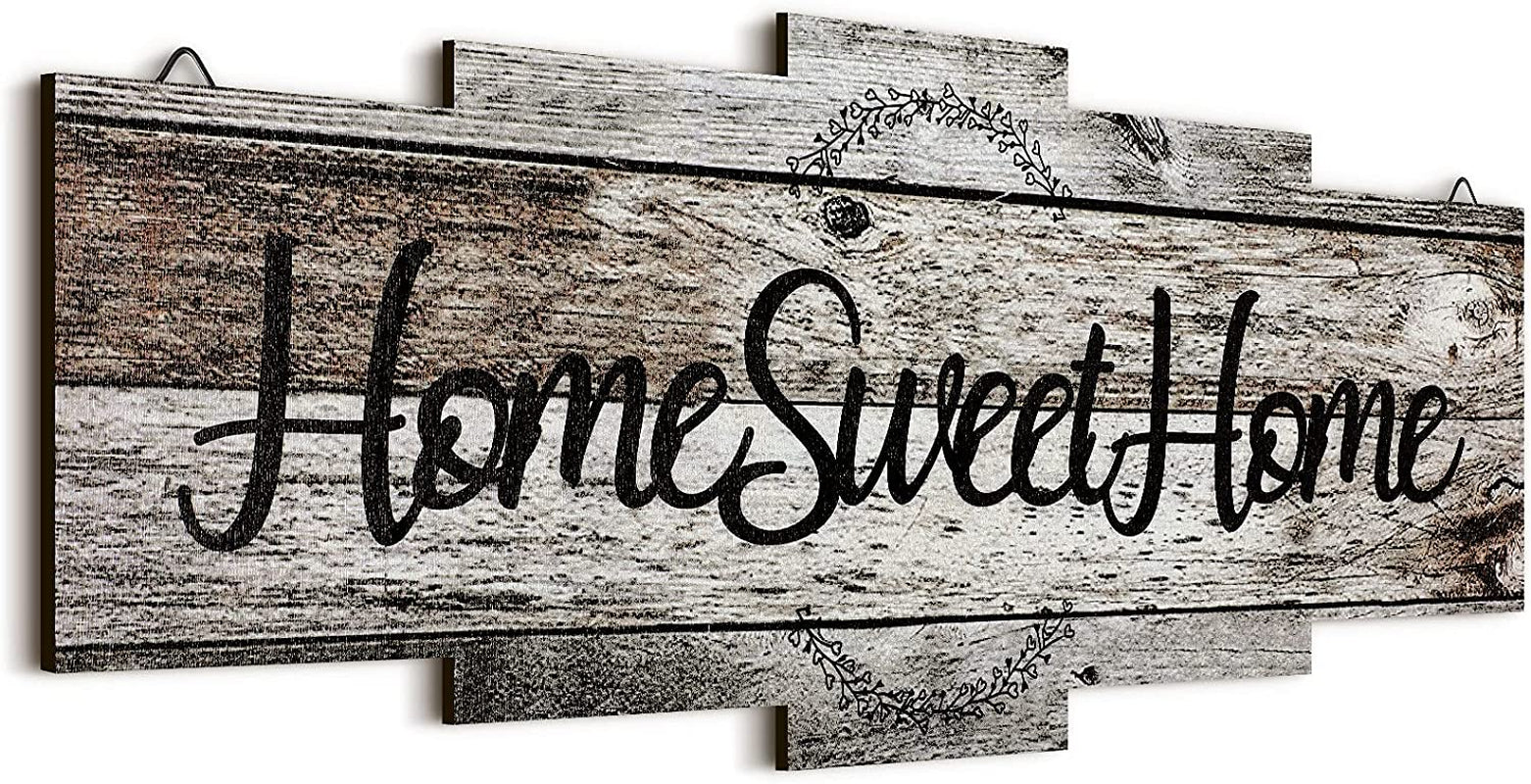 Home Sweet Home Sign, Rustic Wood Home Wall Decor, Large Farmhouse Home Sign Plaque Wall Hanging Wooden Sign for Bedroom, Living Room, Wall, Wedding Decor (Gray)