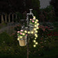 Solar Faucet Garden Stake with Two Planters, LED Lights Flowing Water Retro Metal Faucet Yard Stake Outdoor Plant Holder Flower Pots for Lawn Garden Decorations