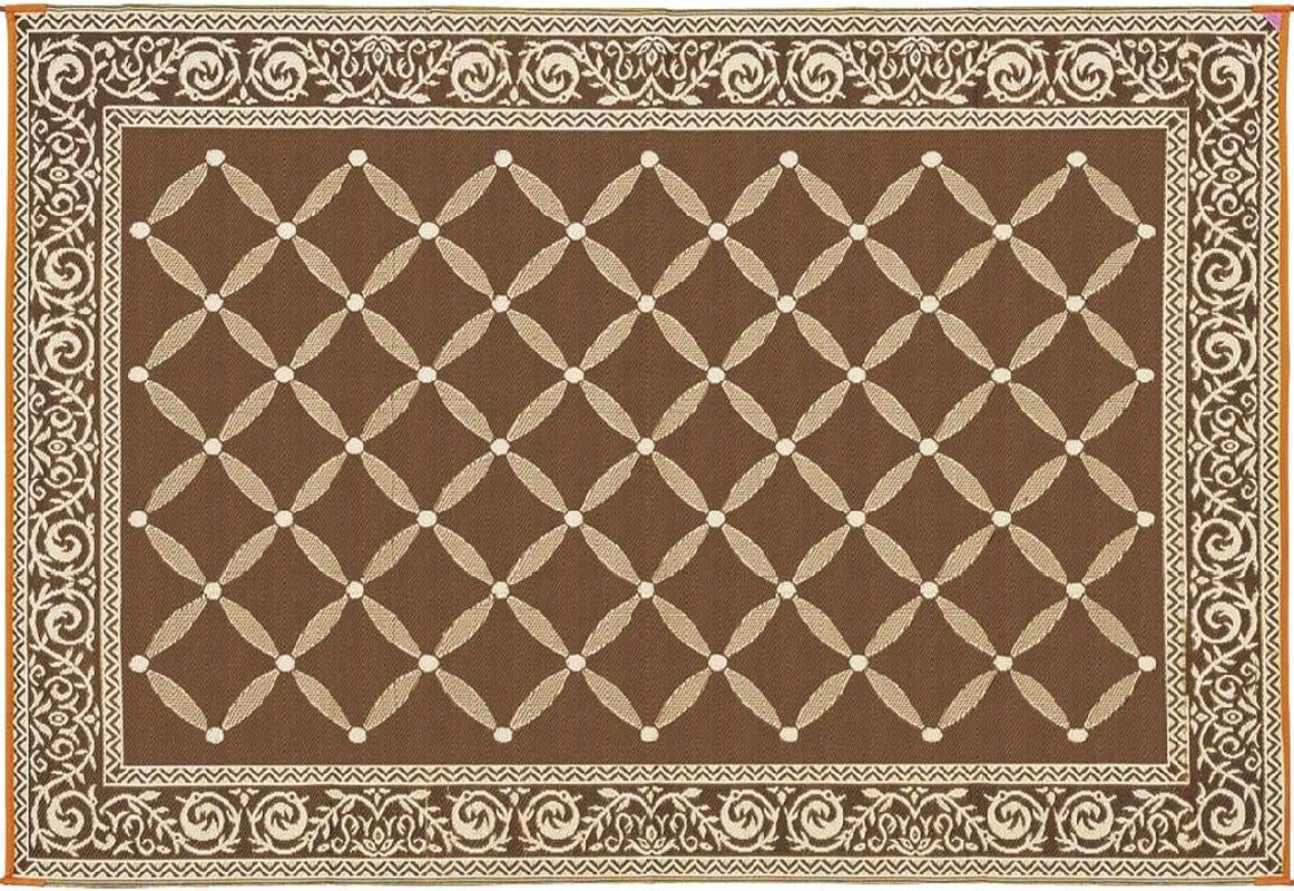 119127 9-Feet by 12-Feet Reversible Mat, Plastic Straw Rug, Large Floor Mat for Outdoors, RV, Patio, Backyard, Picnic, Beach, Camping (Brown/Beige)