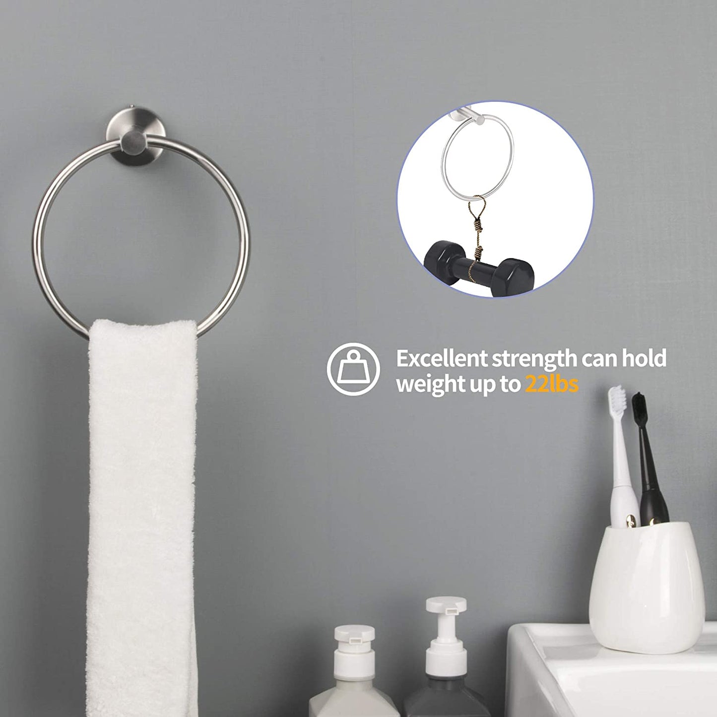 Bathroom Hardware Set, 7 Piece Towel Bar Set Brushed Nickel Bathroom Accessories Set Wall Mount Include 16'' Hand Towel Bar, Toilet Paper Holder, Towel Ring, 4 Robe Towel Hooks