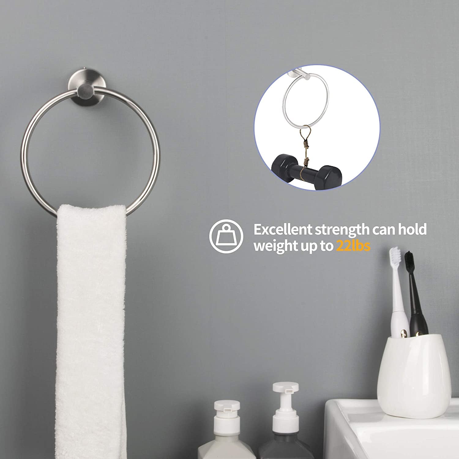 Bathroom Hardware Set, 7 Piece Towel Bar Set Brushed Nickel Bathroom Accessories Set Wall Mount Include 16'' Hand Towel Bar, Toilet Paper Holder, Towel Ring, 4 Robe Towel Hooks