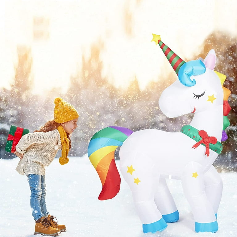 Homify 6FT Christmas Inflatables, Unicorn Inflatable with Built-in Rotating Lights, Christmas Blow Up Yard Decorations for Lawn, Garden Outdoor/Indoor Decor