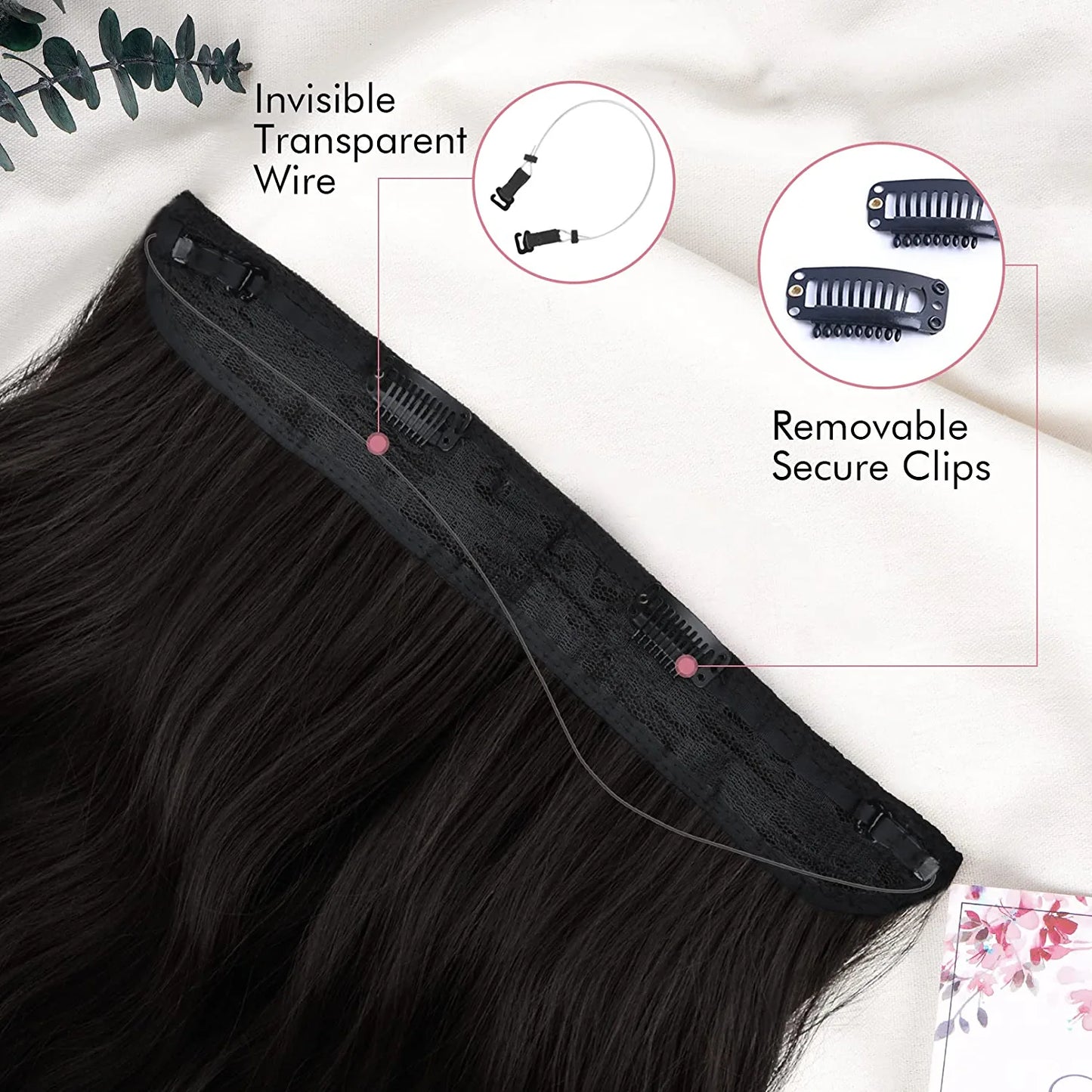 REECHO Invisible Wire Hair Extensions with Transparent Headband Adjustable Size Removable Secure Clips in Curly Wavy Secret Hairpiece for Women 20 Inch - Light Blonde