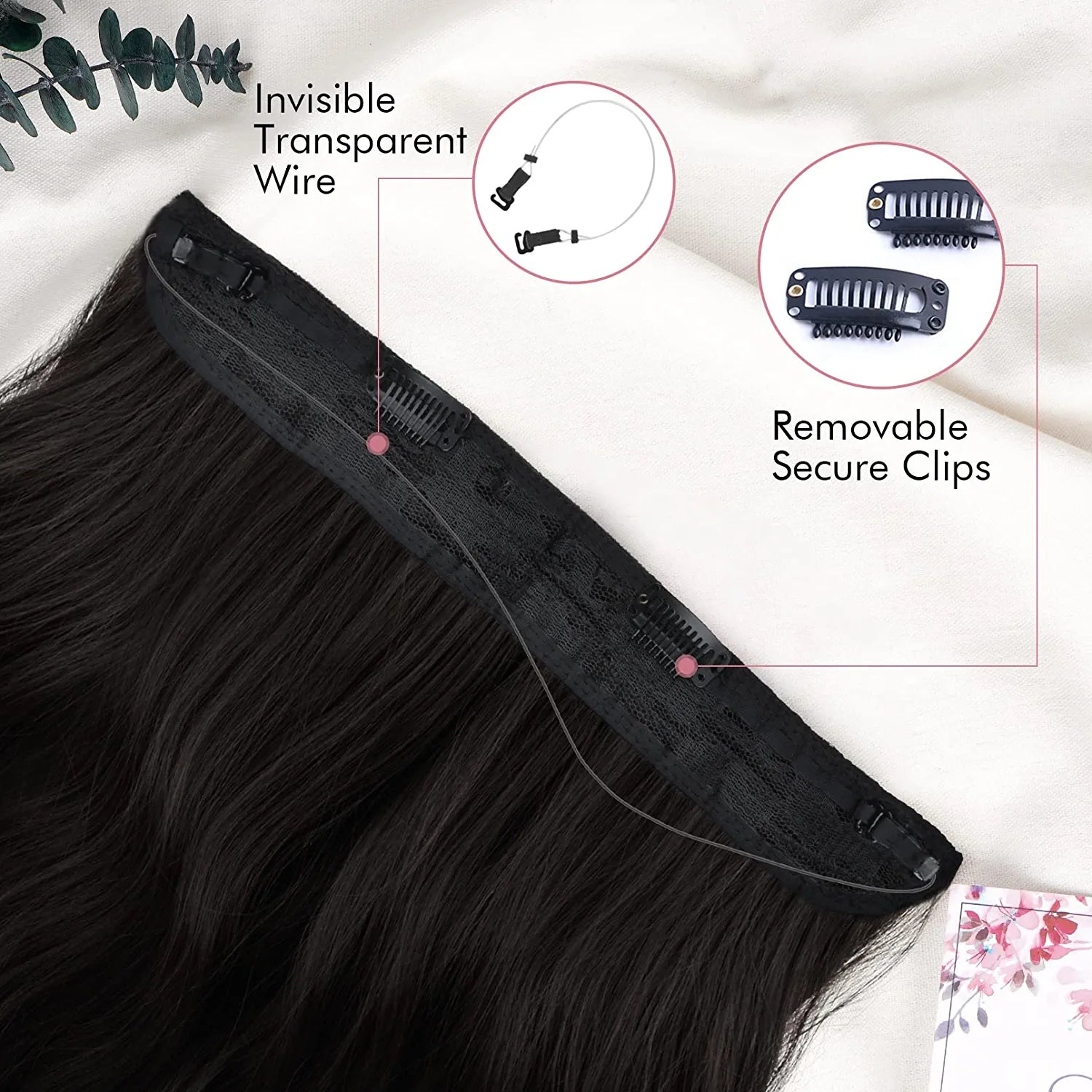 REECHO Invisible Wire Hair Extensions with Transparent Headband Adjustable Size Removable Secure Clips in Curly Wavy Secret Hairpiece for Women 20 Inch - Light Blonde