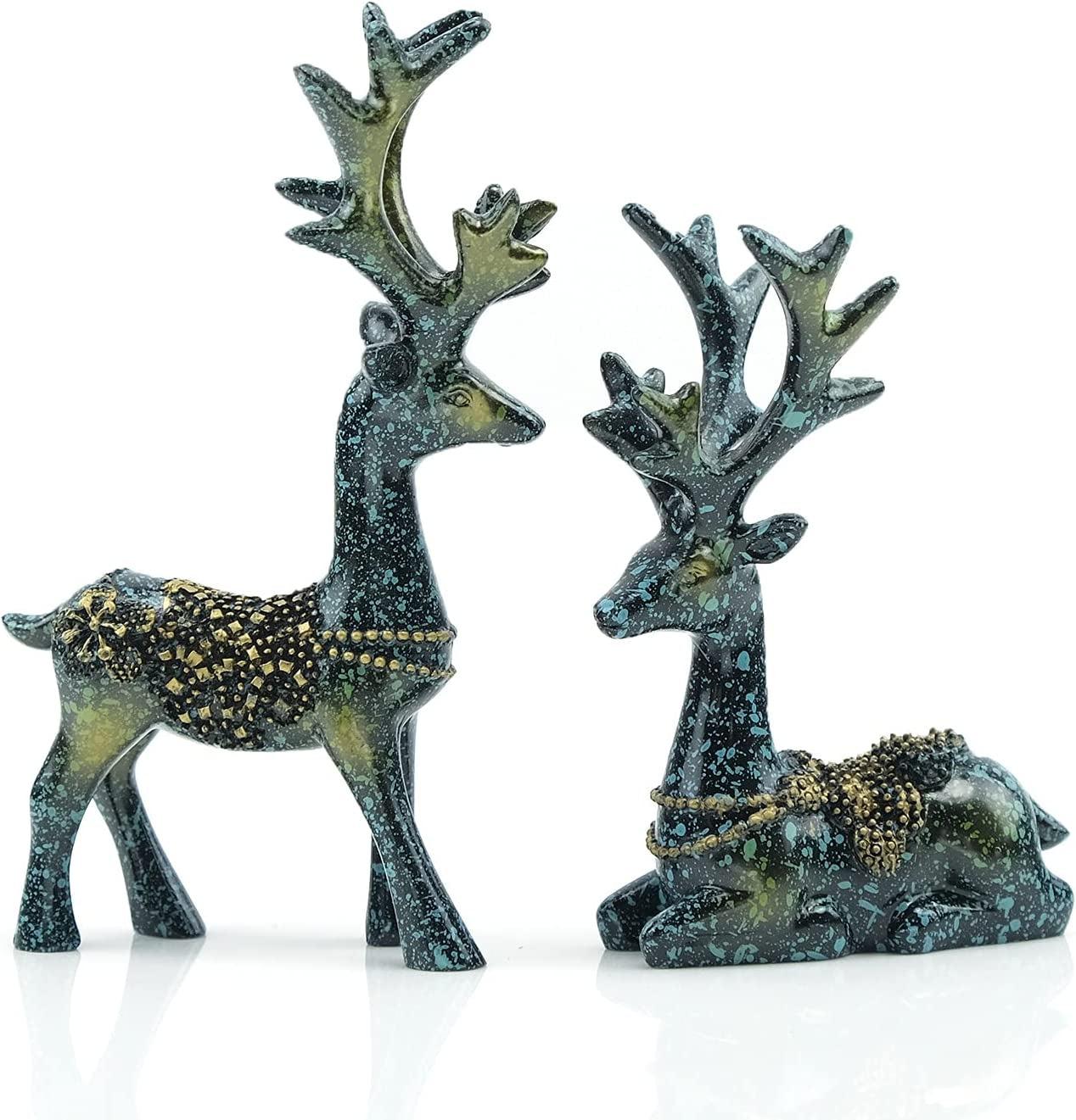 2PCS Reindeer Figurines,Nordic Modern Style Resin Sitting and Standing Deer Statue Decorations for Office Bedroom Family Living Room (Blue)