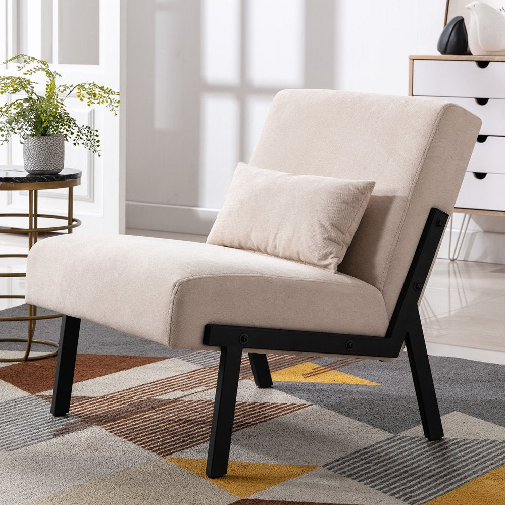 Cream Accent Chair for Living Room Tuffed Upholstered Sofa Chairs Fabric Armless Contemporary Accent Chair Mid Century Fabric Roll Arm Living Room Chair with Metal Legs