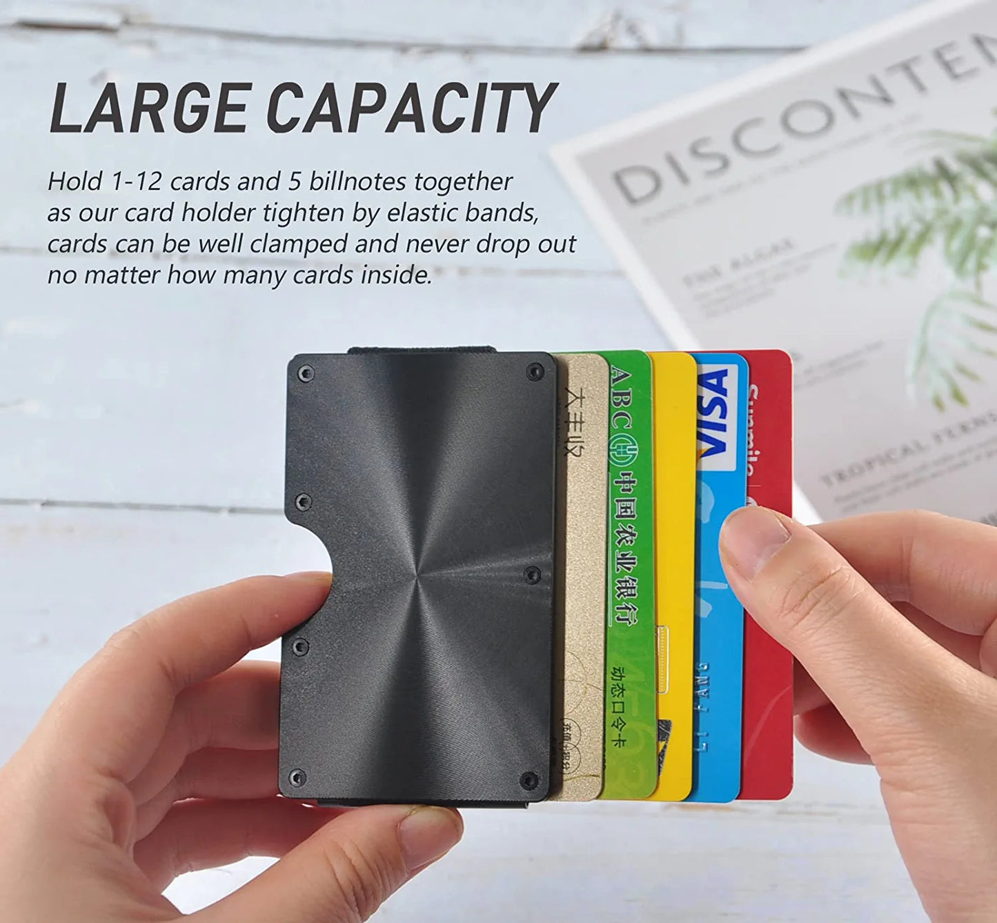 Metal Wallets for Men with Money Clip - Slim Minimalist Aluminum Wallet Credit Card Holder RFID Blocking(Cd Raised Grain, Black)