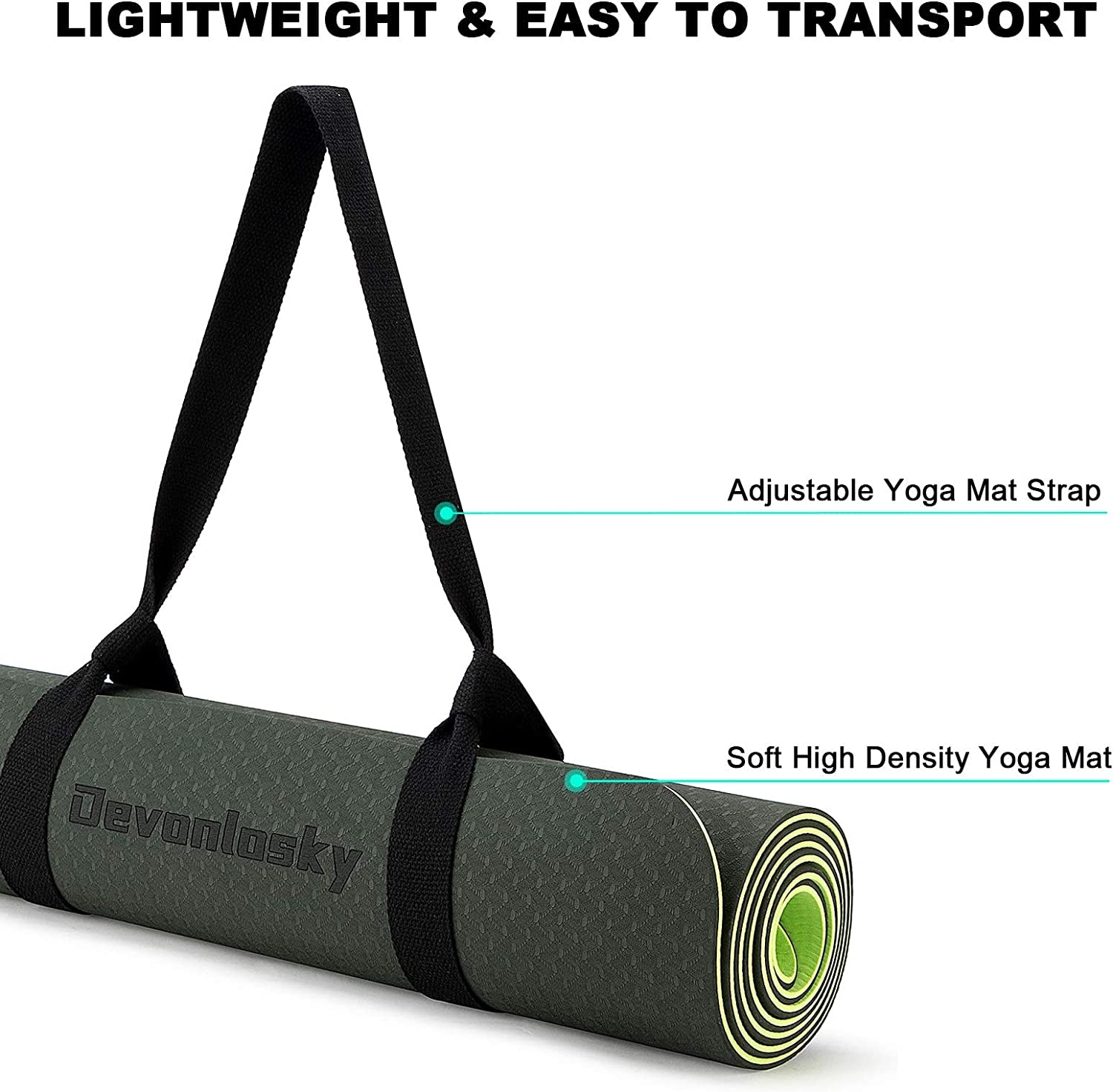 Yoga Mat, Non-Slip Eco Friendly Exercise Yoga Mat for Men and Women, 1/4-Inch Thick High Density Pro Mat with Carrying Strap for Yoga Pilates and Fitness Exercise